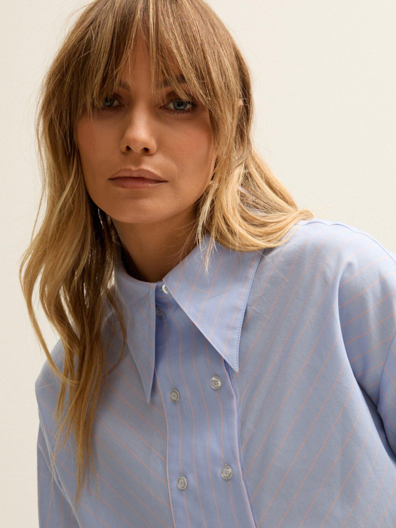 undefined Dapper Double Placket Stripe Shirt - Blue