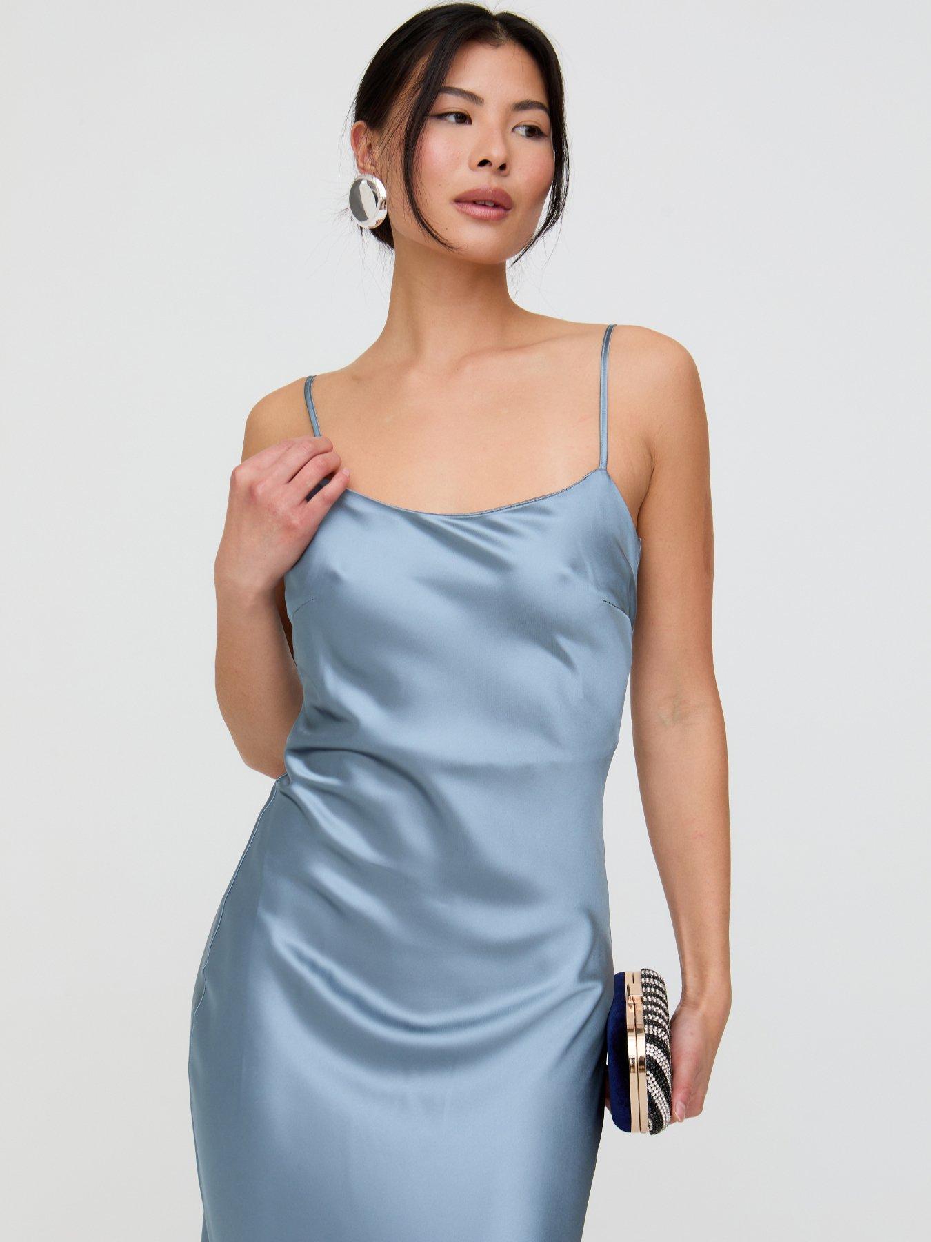 sachin and babi light blue dress Abercrombie & Fitch Soft Neck Spaghetti Strap Flowy Maxi Dress in Gray