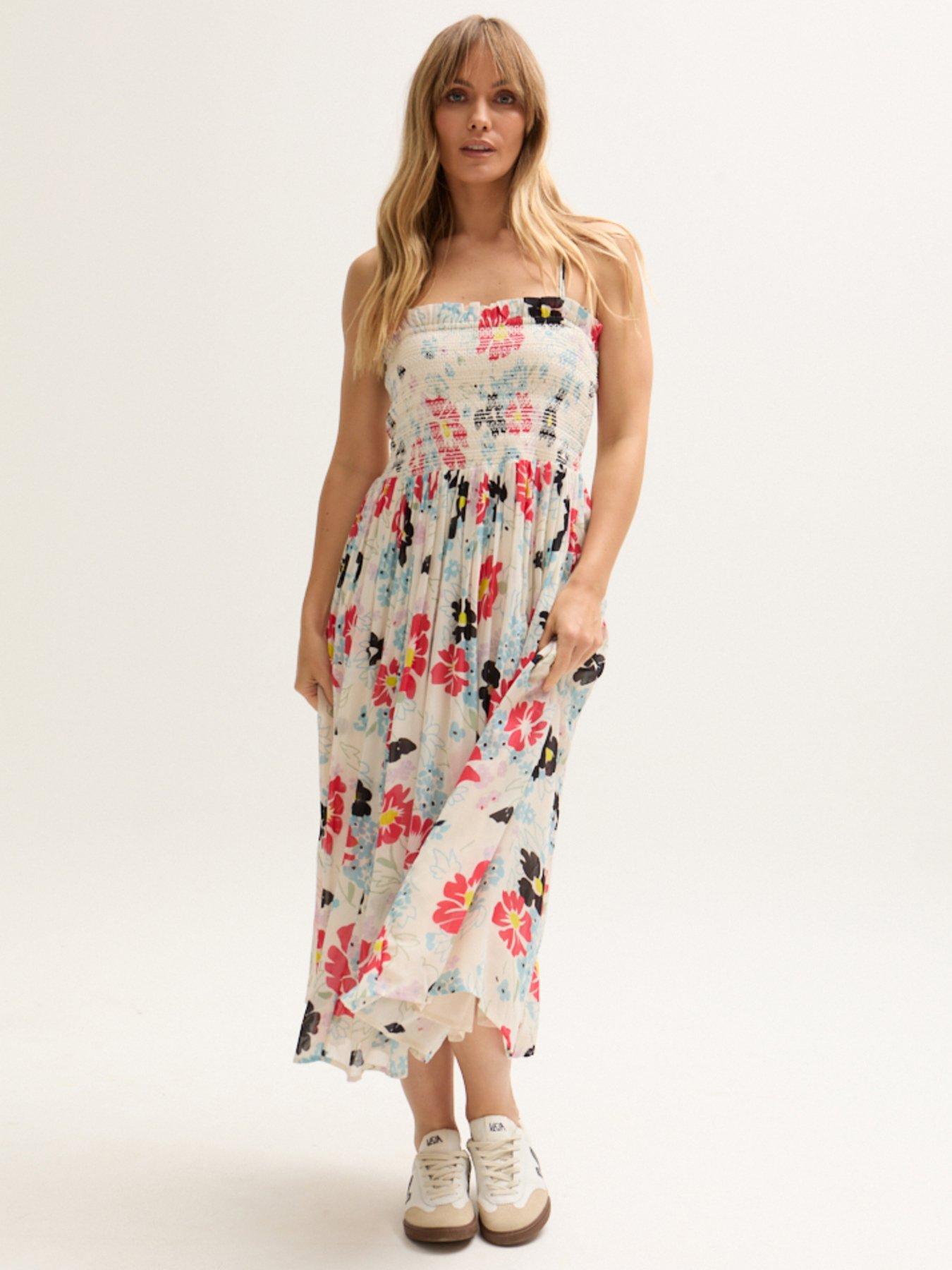 undefined Jessica Detachable Strap Poppy Print Midi Dress - Multi