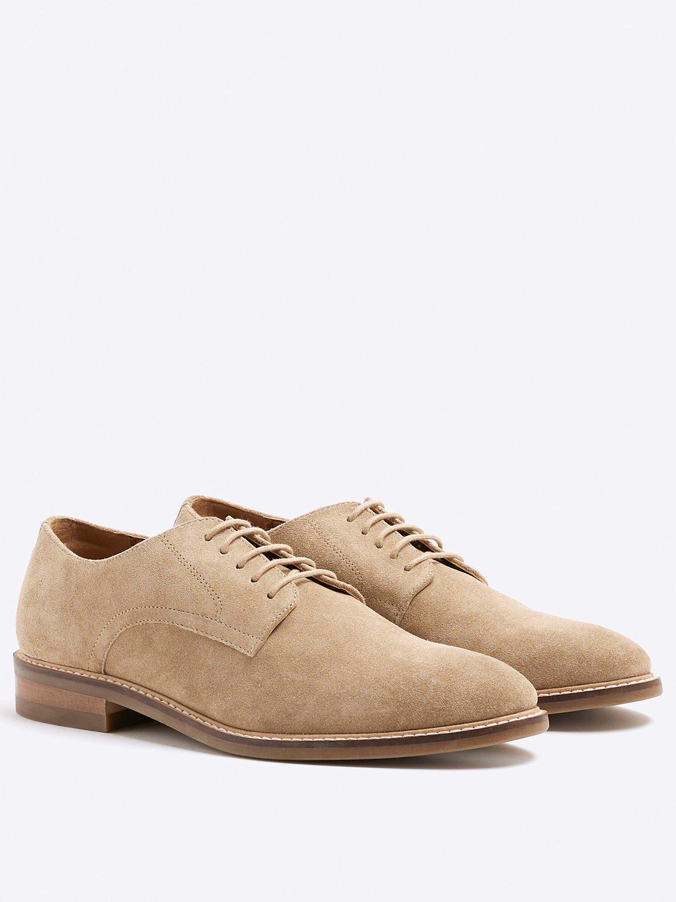 Image 4 of 5 of River Island Formal Suede Lace Up Derby Shoes - Stone