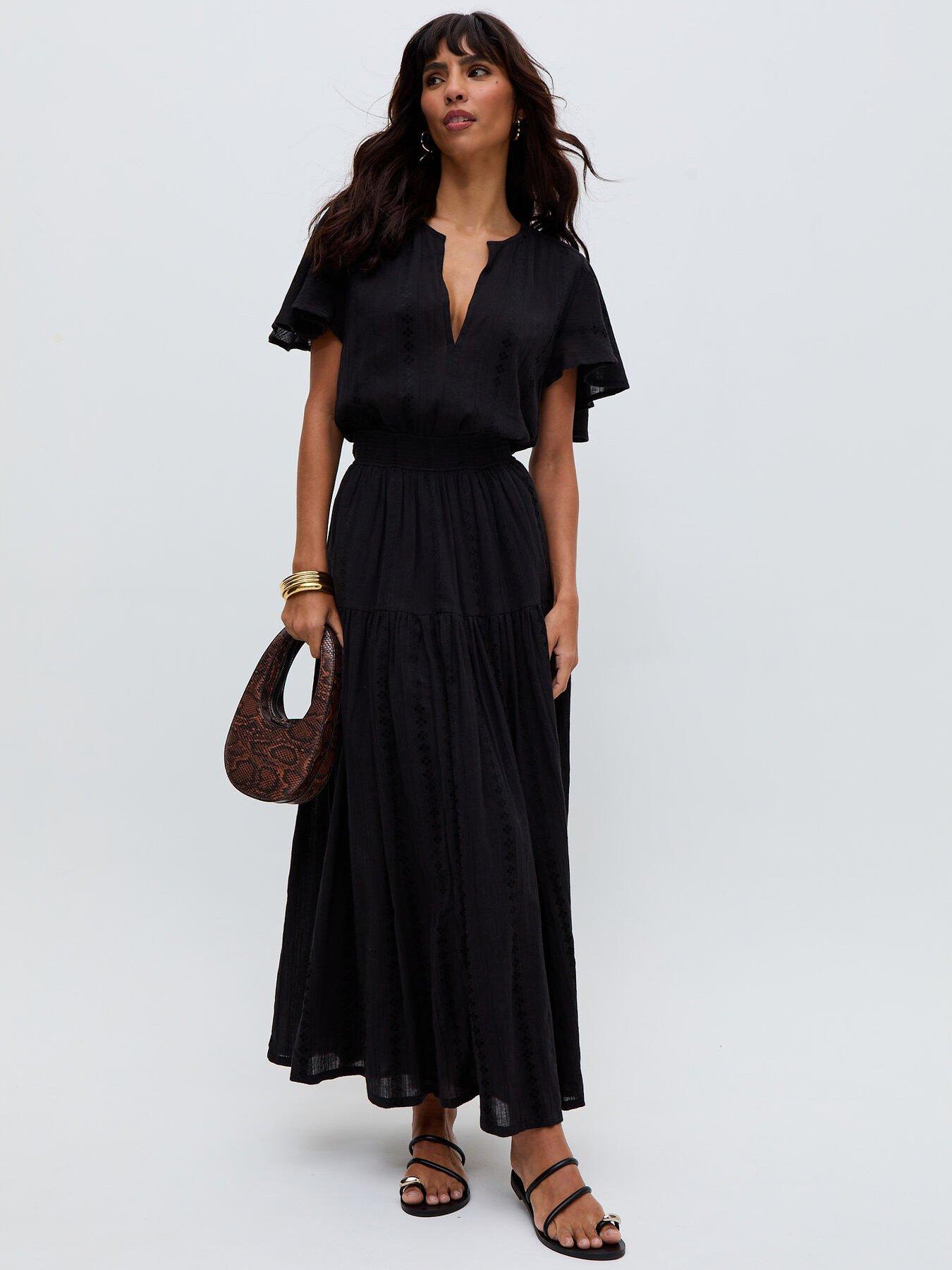 undefined Candice Flutter Sleeve Jacquard Maxi Dress - Black