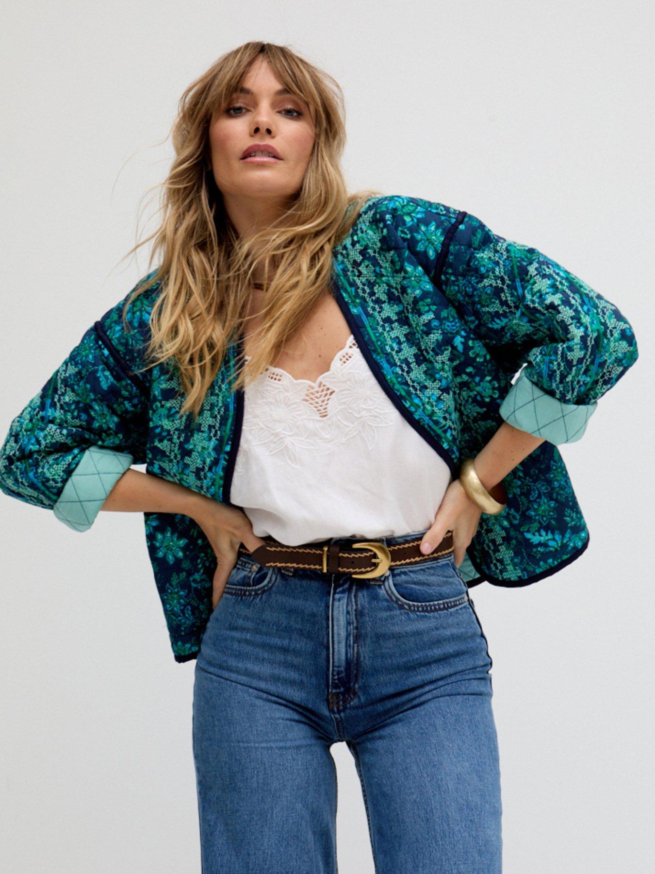 undefined Annaia Lightly Quilted Floral Printed Jacket - Blue