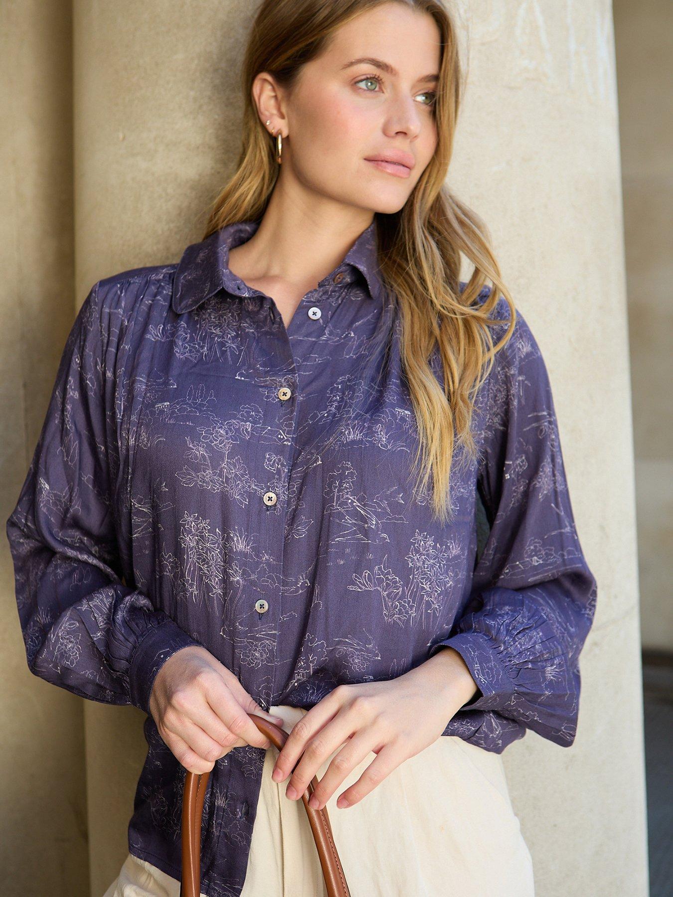undefined Marrianne Peter Pan Collar Josephine Print Shirt - Navy