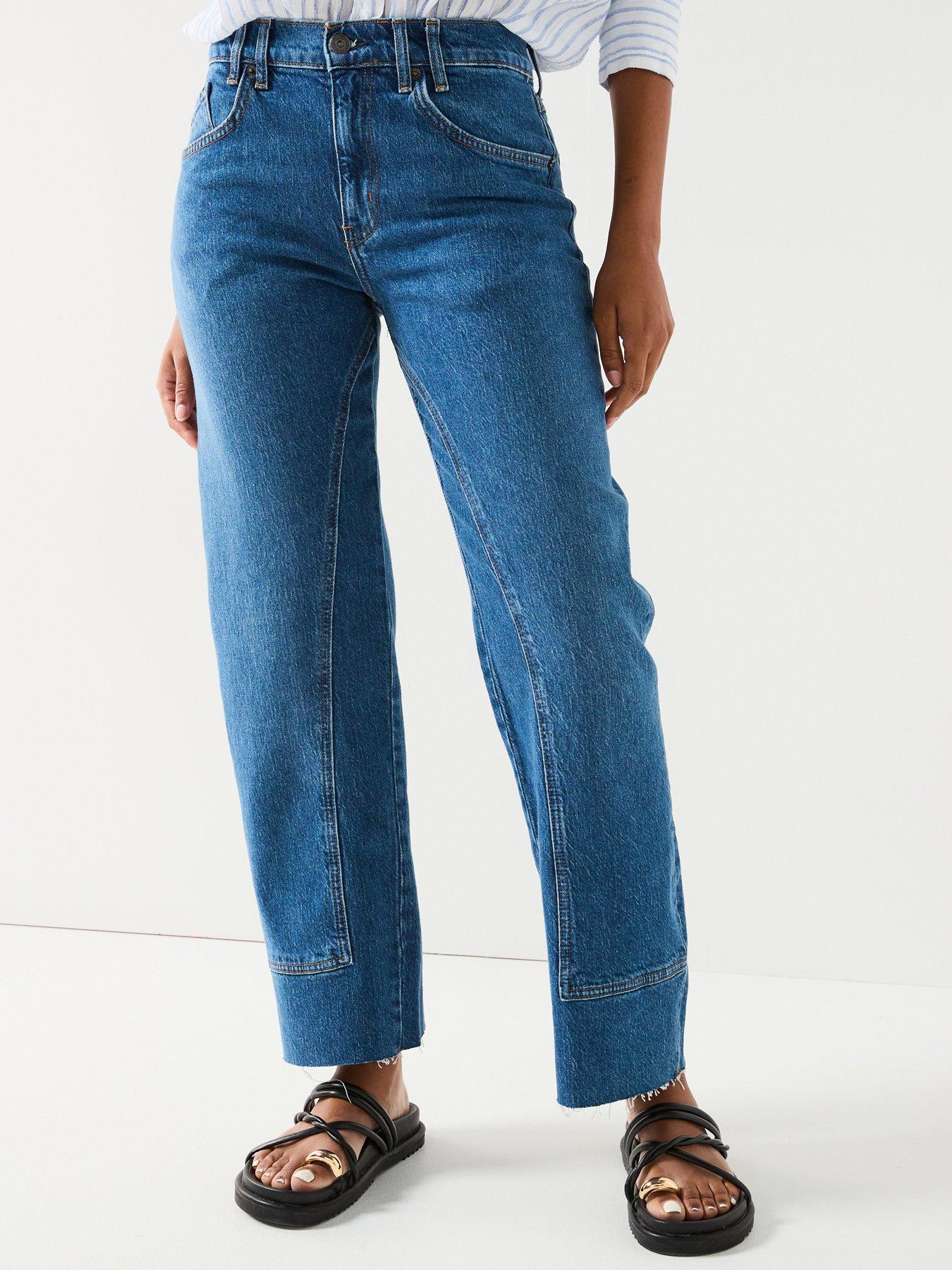 Free People Women's Risk Taker High-Rise Straight Jeans - Main Squeeze Wash | Ankle-Length Denim With Frayed Hem