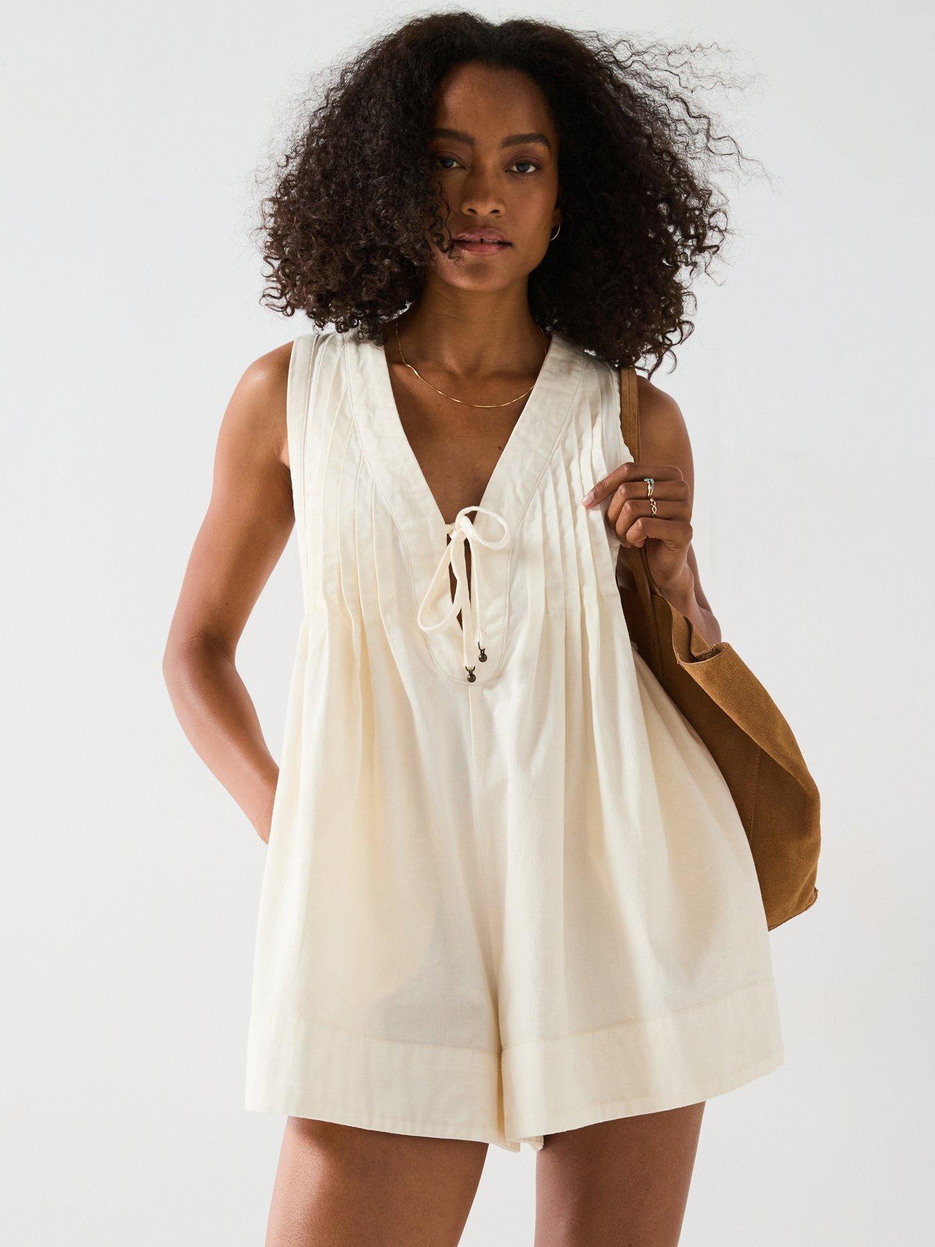 undefined Webster Denim Playsuit - White