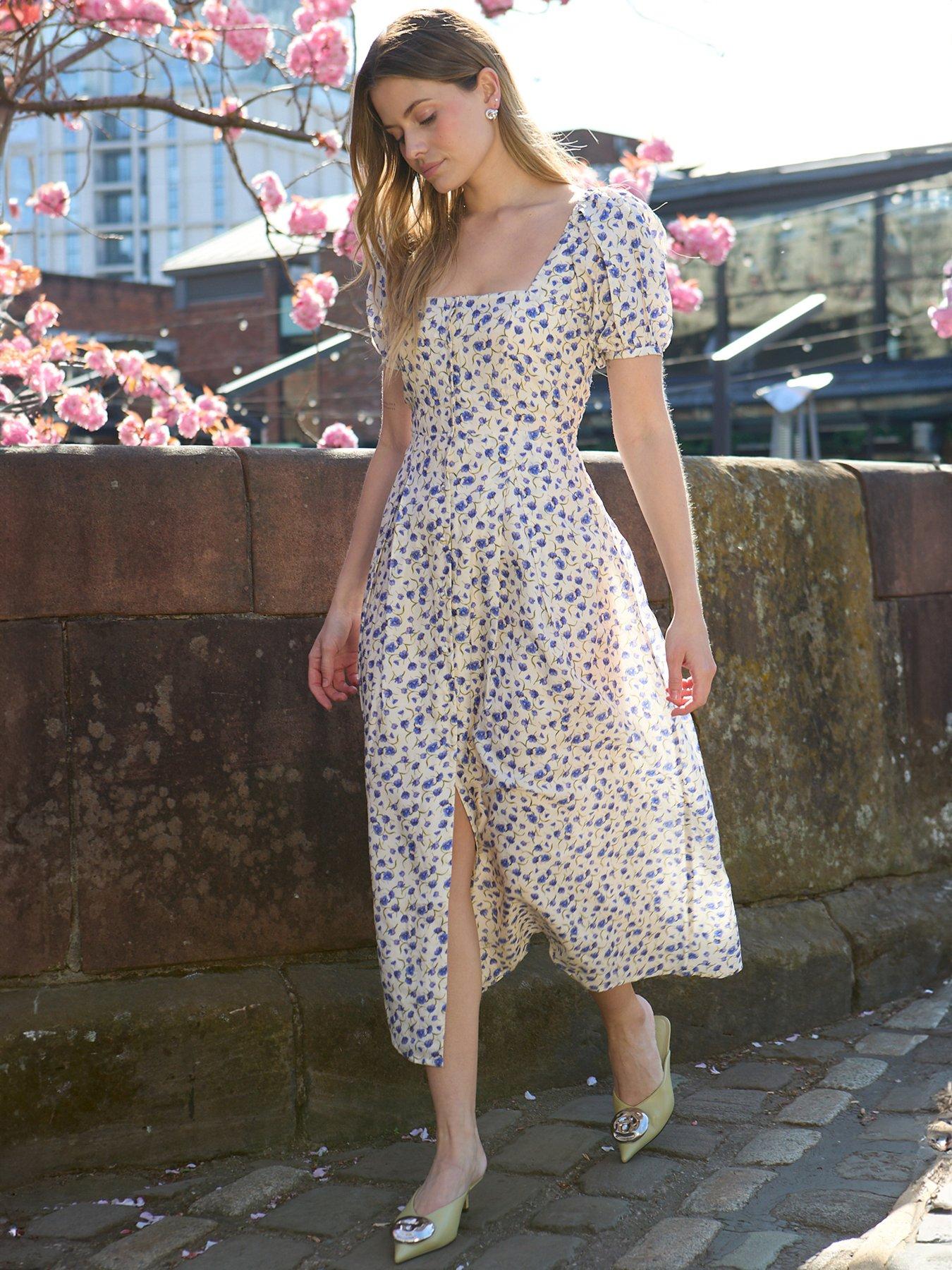 undefined April Button Front Floral Print Midi Dress - Multi