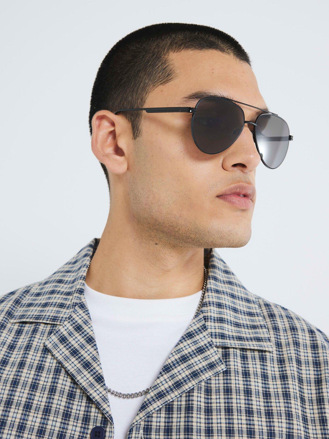 River Island Core Metal Aviator Sunglasses - Black