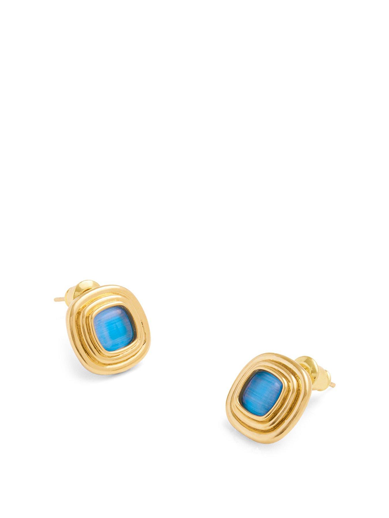 undefined Sofia Azure Button Waterproof Gold Stud Earrings