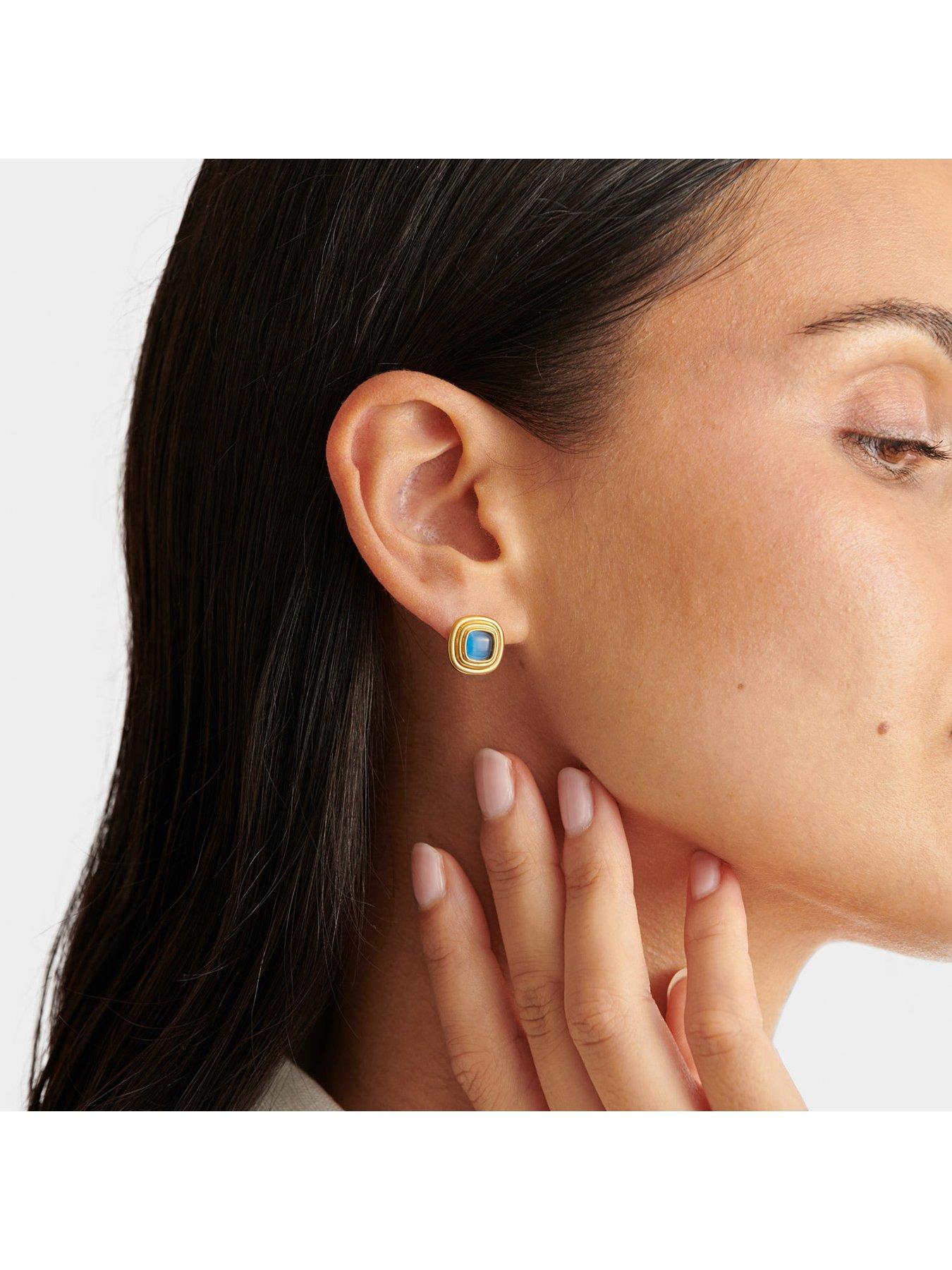 Image 2 of 4 of Katie Loxton Sofia Azure Button Waterproof Gold Stud Earrings