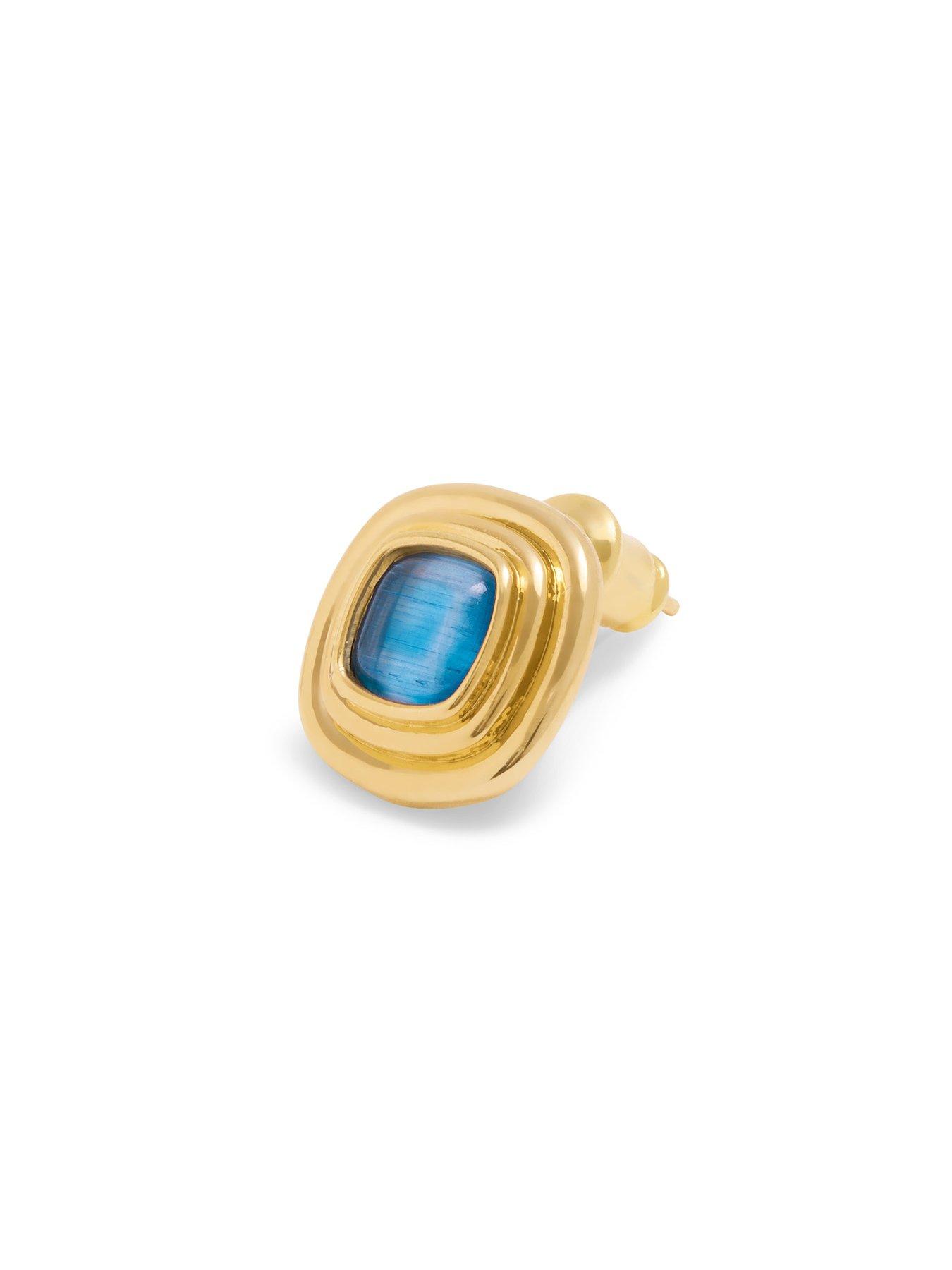 Image 3 of 4 of Katie Loxton Sofia Azure Button Waterproof Gold Stud Earrings