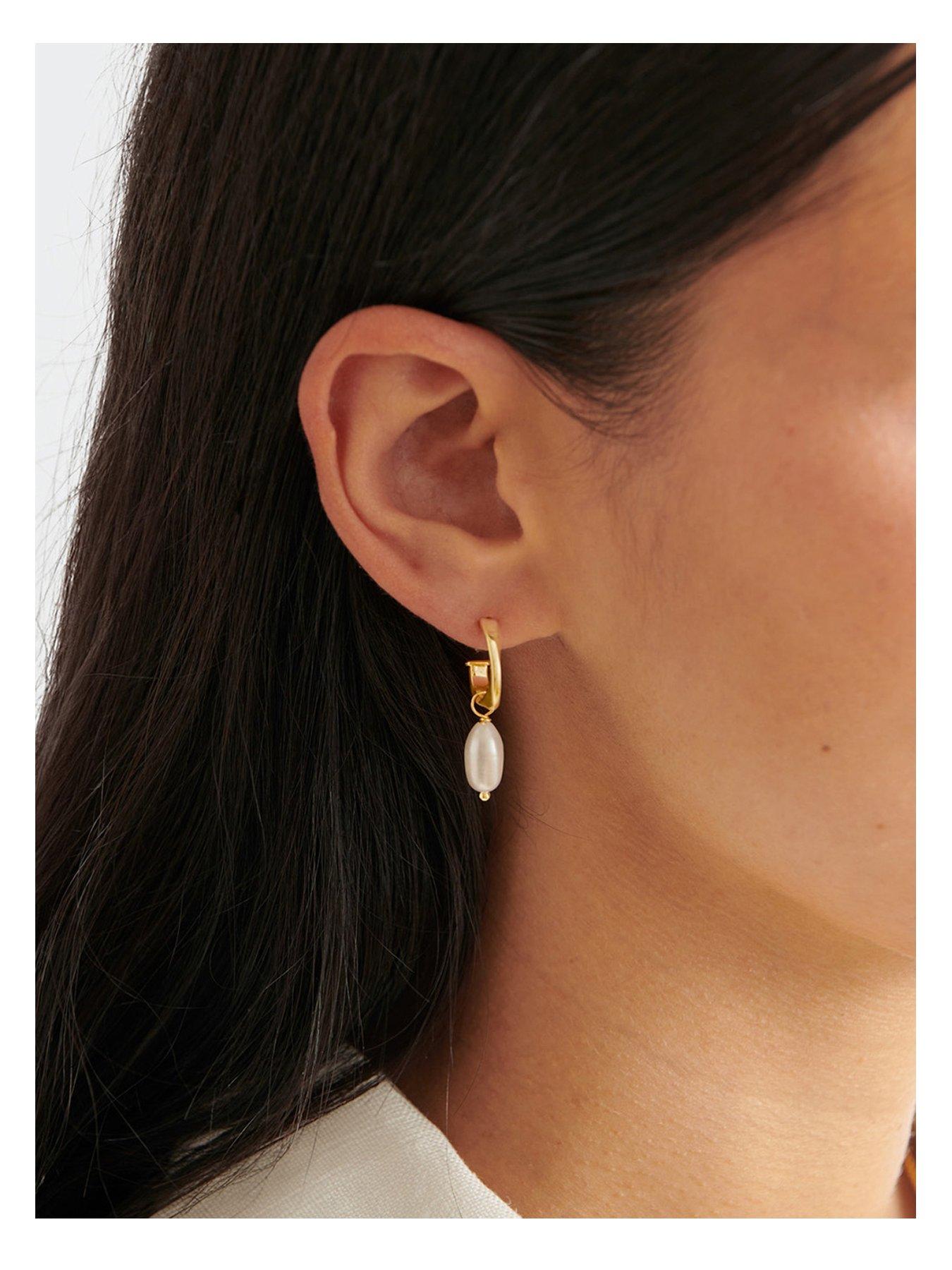 Image 1 of 5 of Katie Loxton Pearl Lustre Waterproof Gold Hoop Earrings