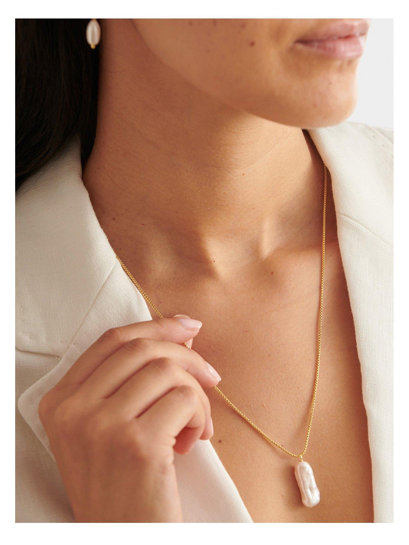 undefined Pearl Lustre Lariat Waterproof Gold Necklace