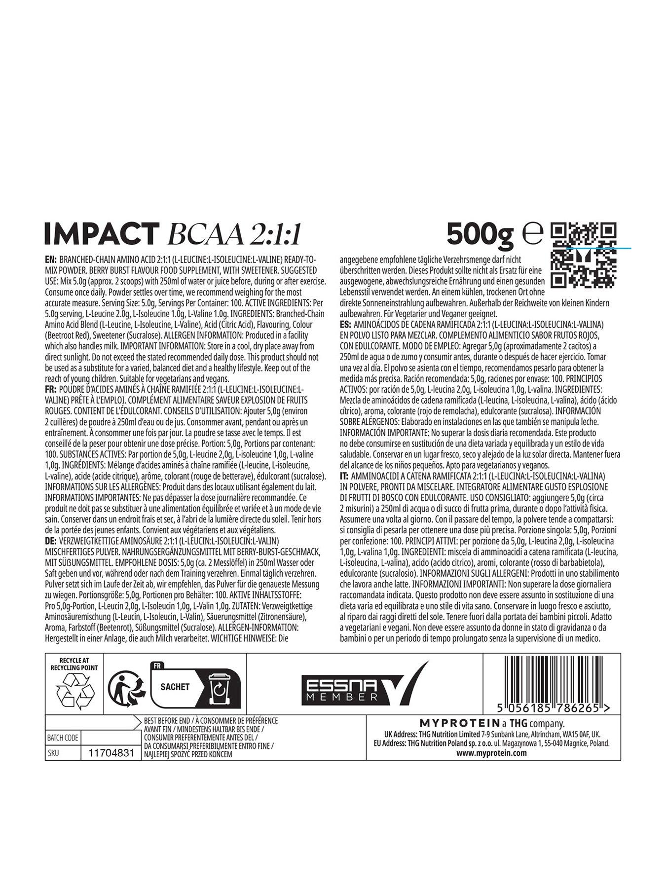 MyProtein BCAA 2:1:1 - Berry Burst - 500g - 100 Serve | Very