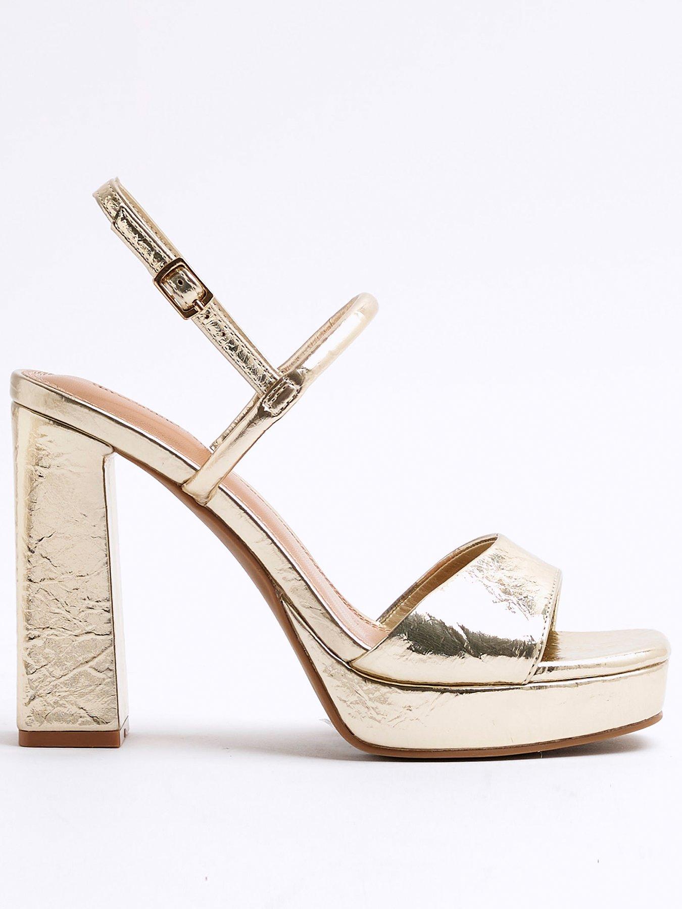 Image 1 of 6 of River Island Sling Back Platform Sandals - Gold