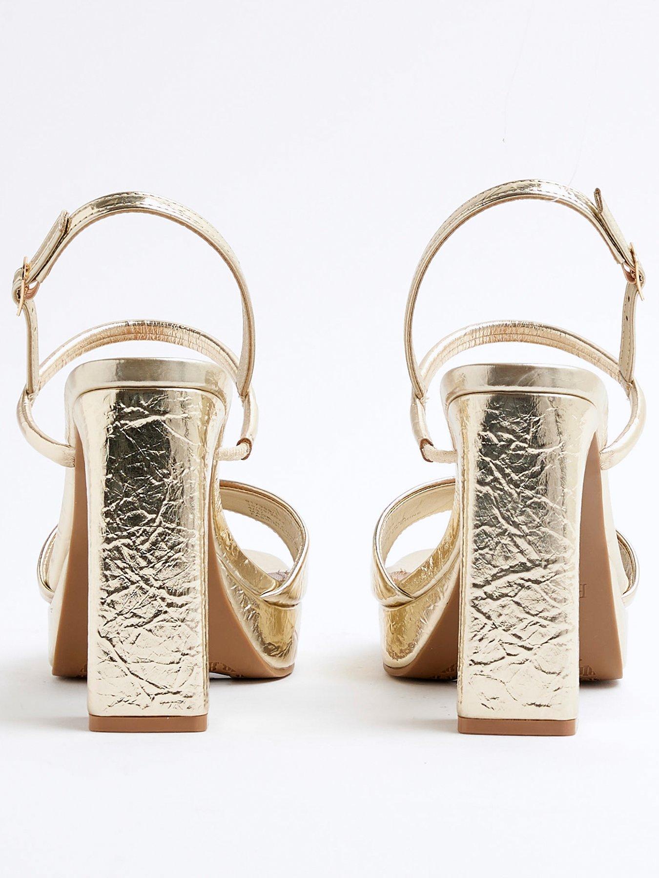 Image 3 of 6 of River Island Sling Back Platform Sandals - Gold