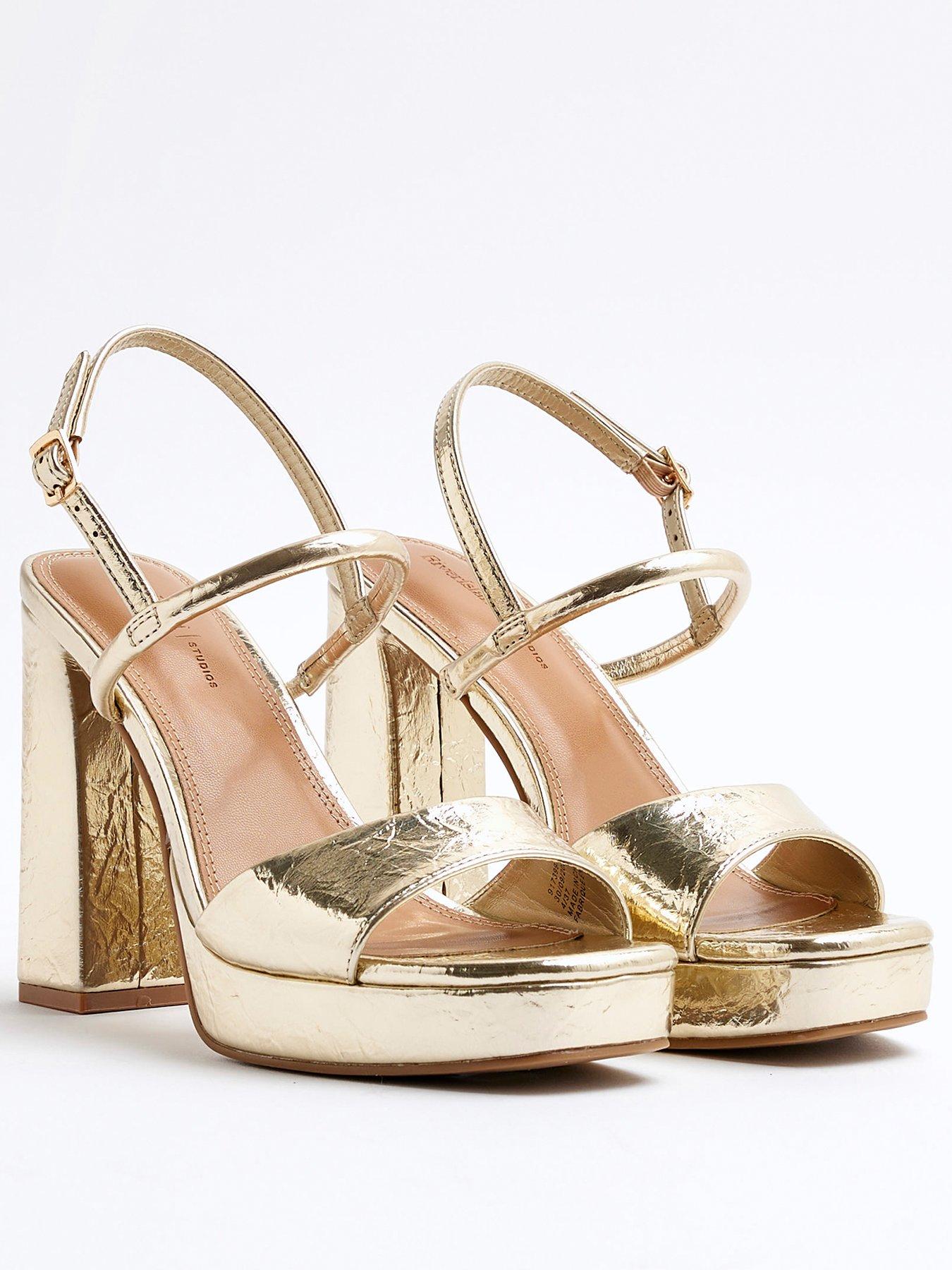 Image 4 of 6 of River Island Sling Back Platform Sandals - Gold