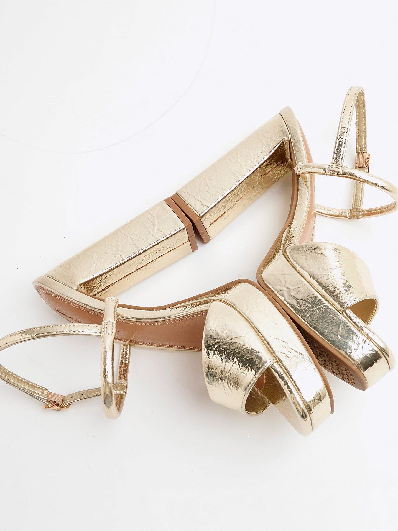 Image 5 of 6 of River Island Sling Back Platform Sandals - Gold