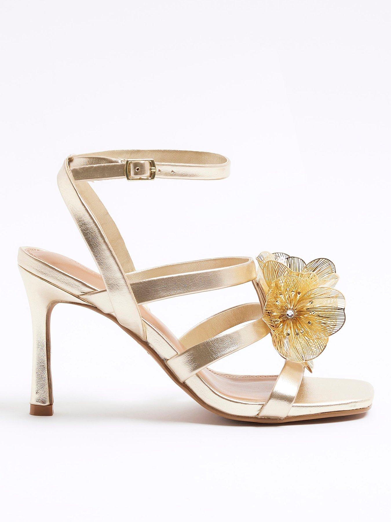 undefined Flower Trim Heeled Sandal - Gold