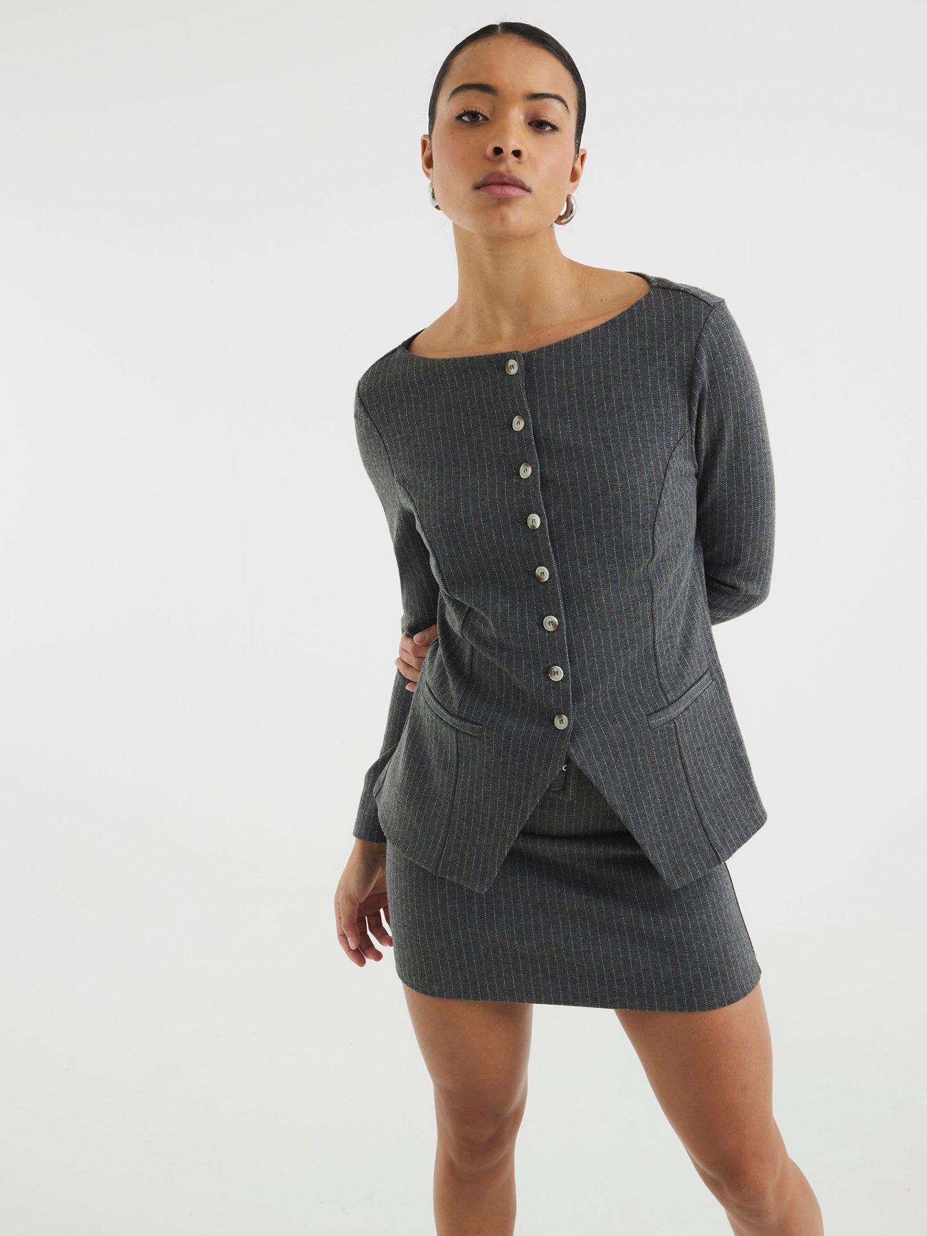 undefined Pinstripe Long Sleeve Top - Grey