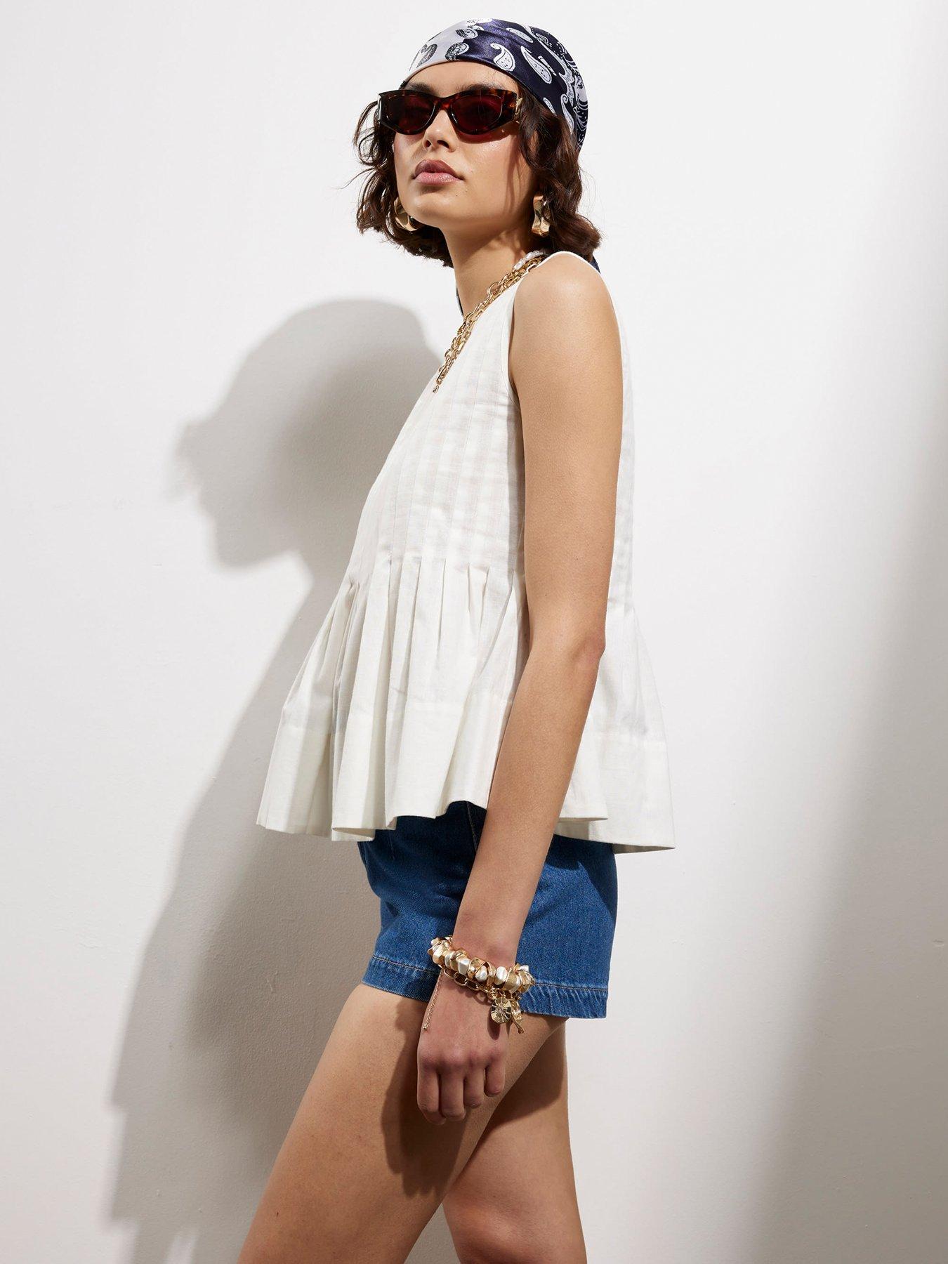 undefined Pleated Shell Top - White