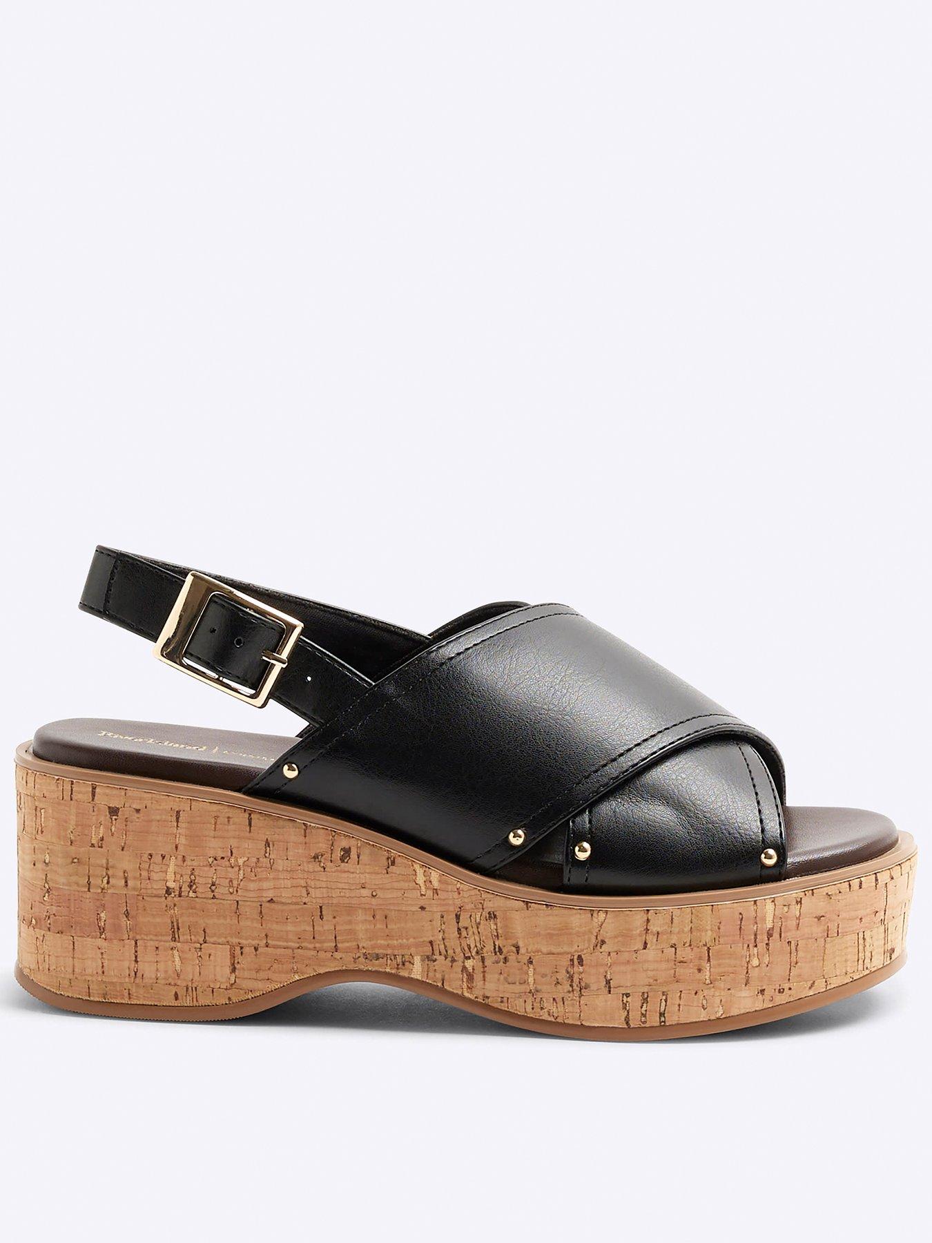 undefined Cross Strap Sling Back Wedge - Black
