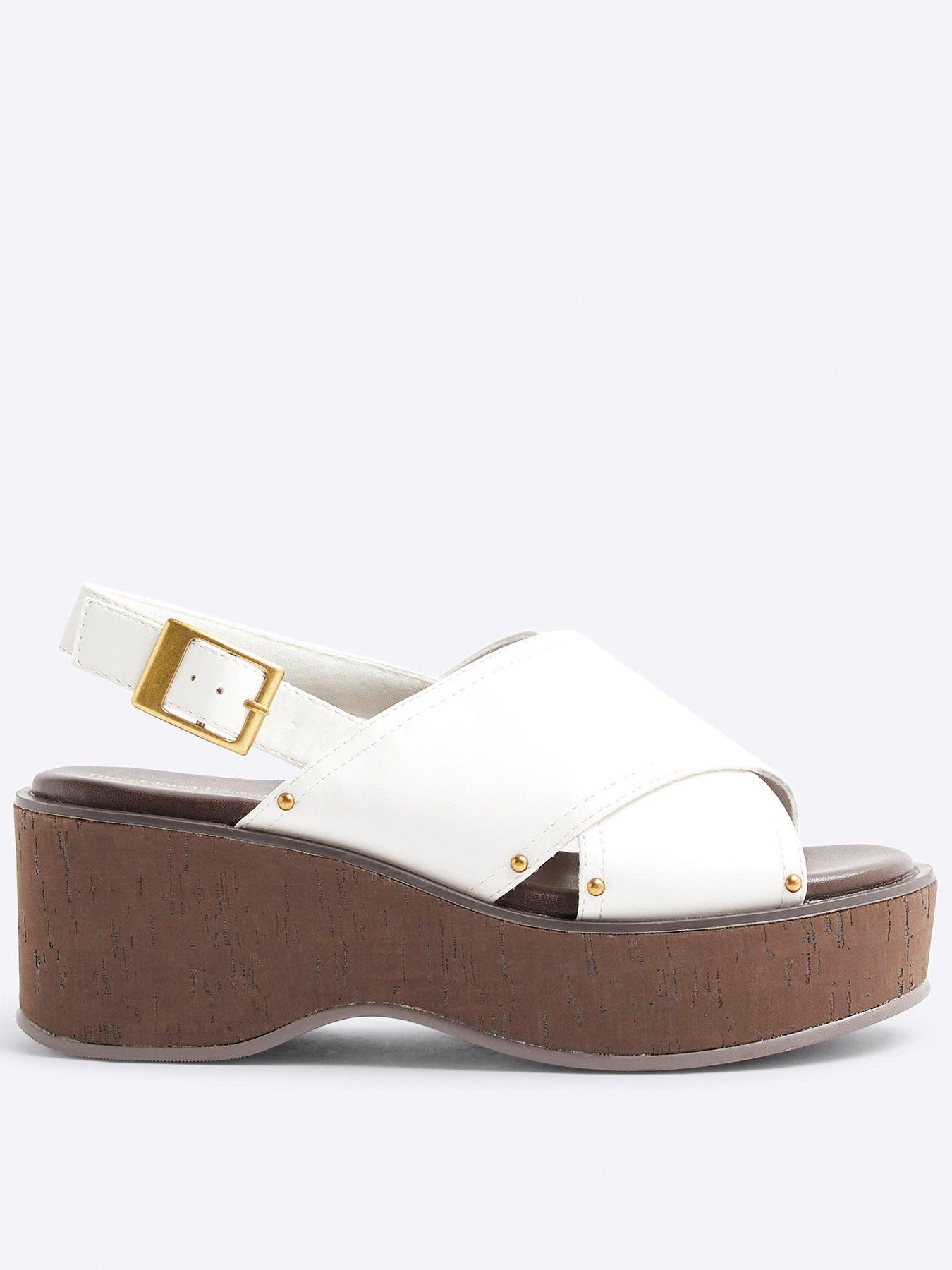 undefined Cross Strap Sling Back Wedge - White