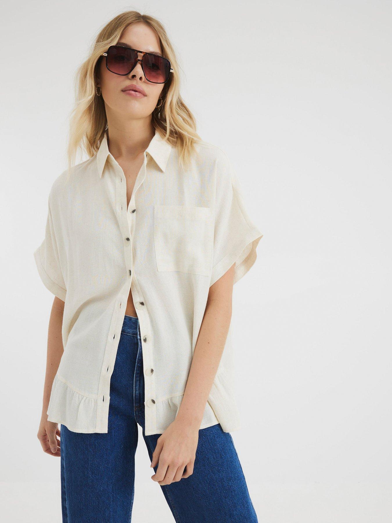 undefined Linen Tie Sleeve Shirt - Light Stone