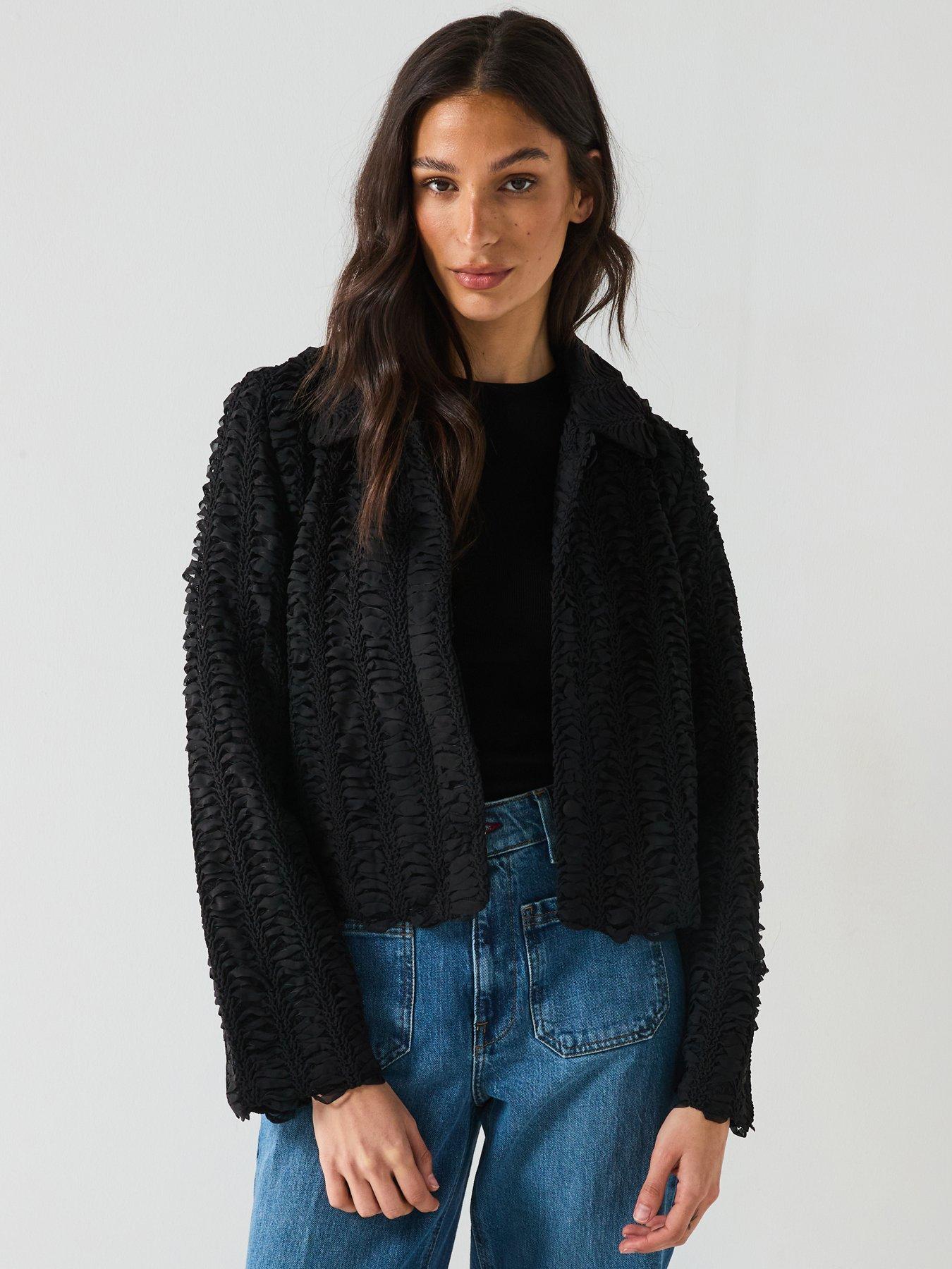 undefined Textured Collar Jacket - Black