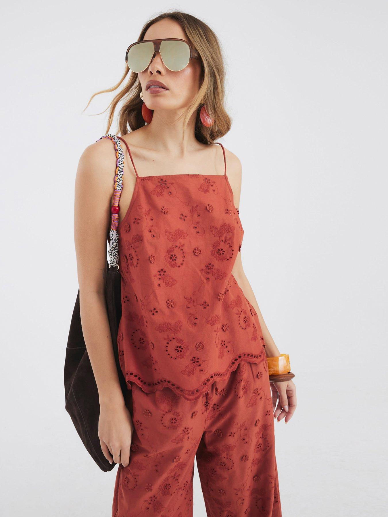 undefined Embroidered Tunic Top - Rust