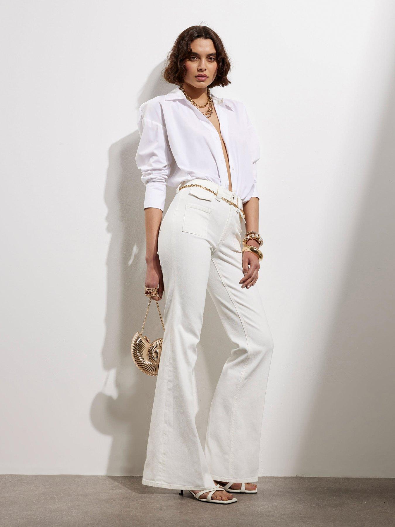 undefined High Waisted Flare Jean - White - White