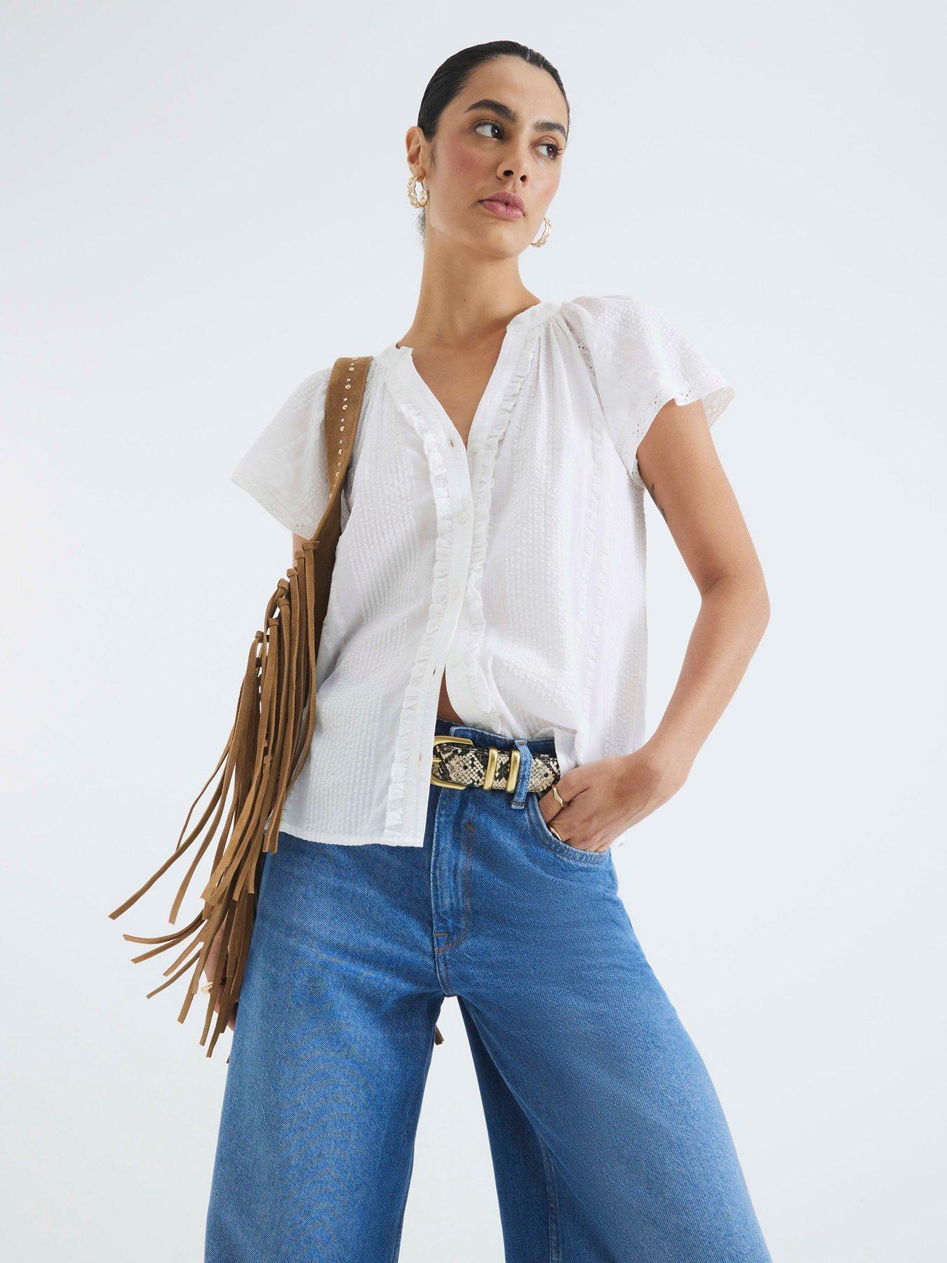 undefined Frill V Neck Top - White