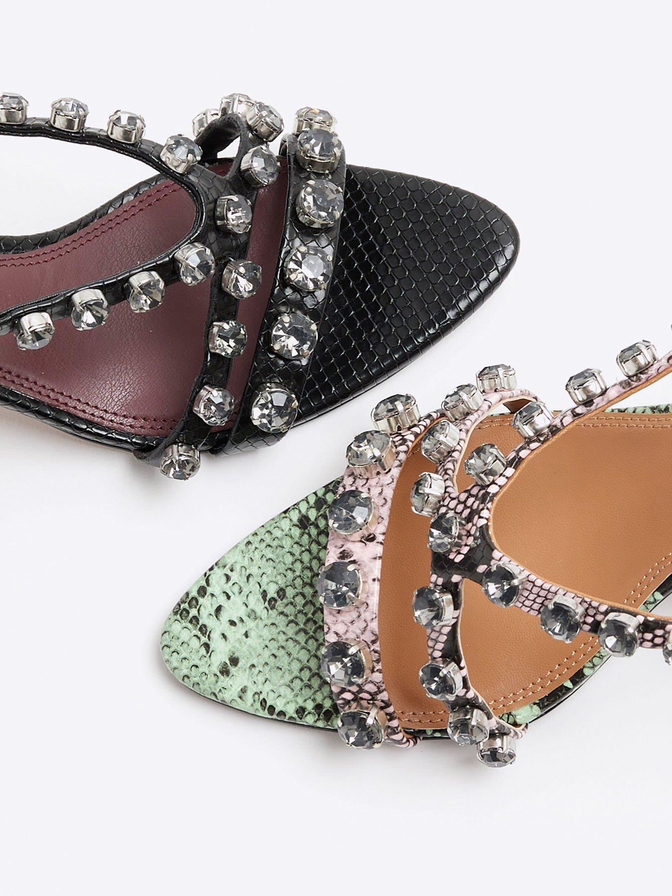 Image 6 of 6 of River Island Gem Stone Heeled Sandals - Black