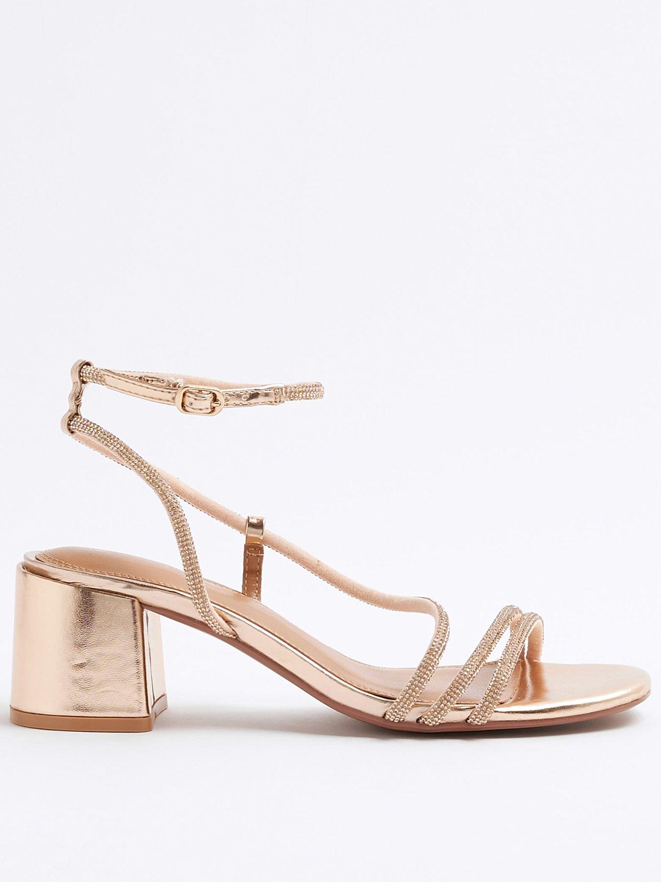 undefined Strappy Block Heel Sandals - Rose Gold