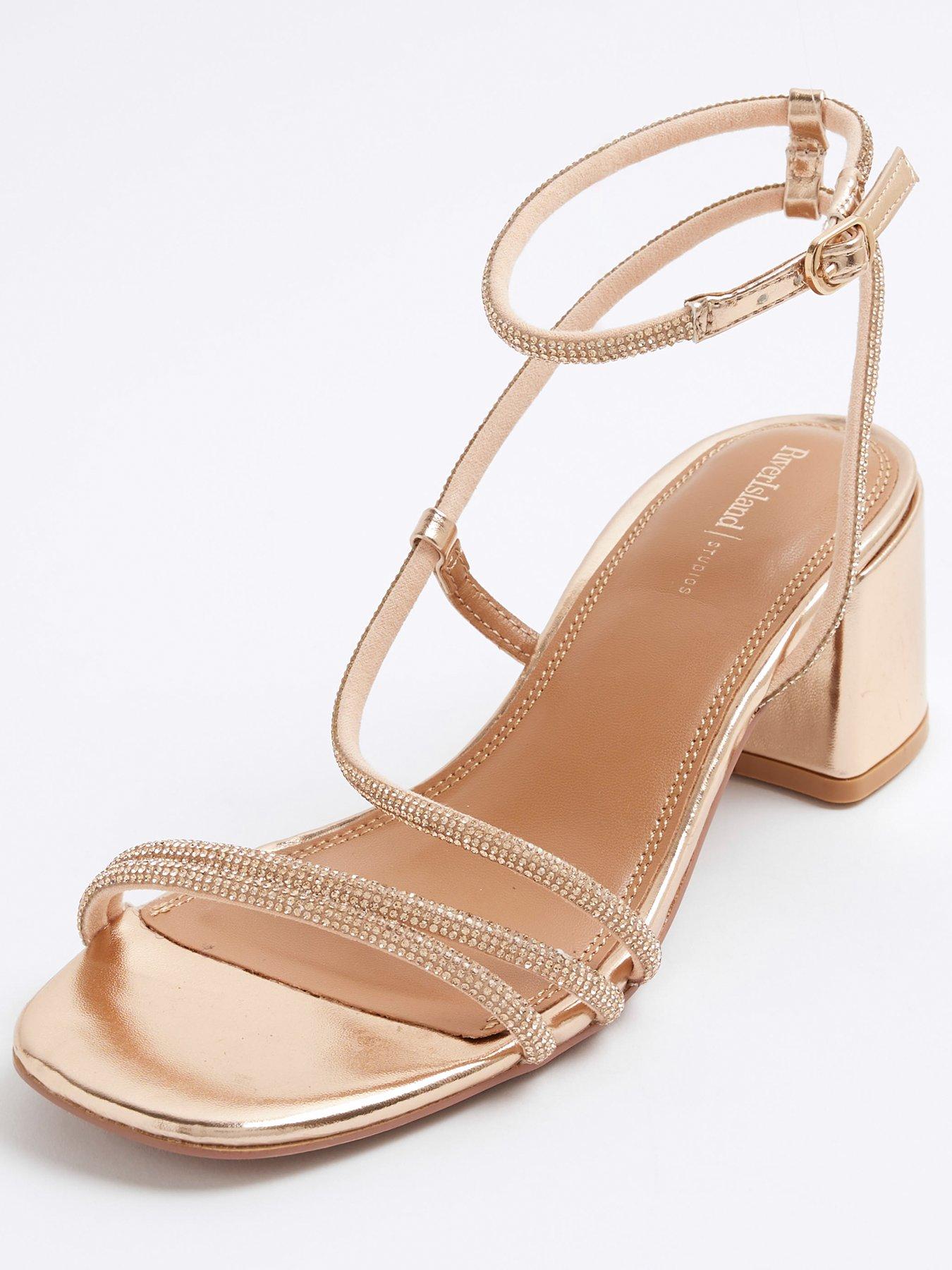 River Island Strappy Block Heel Sandals Rose Gold Very