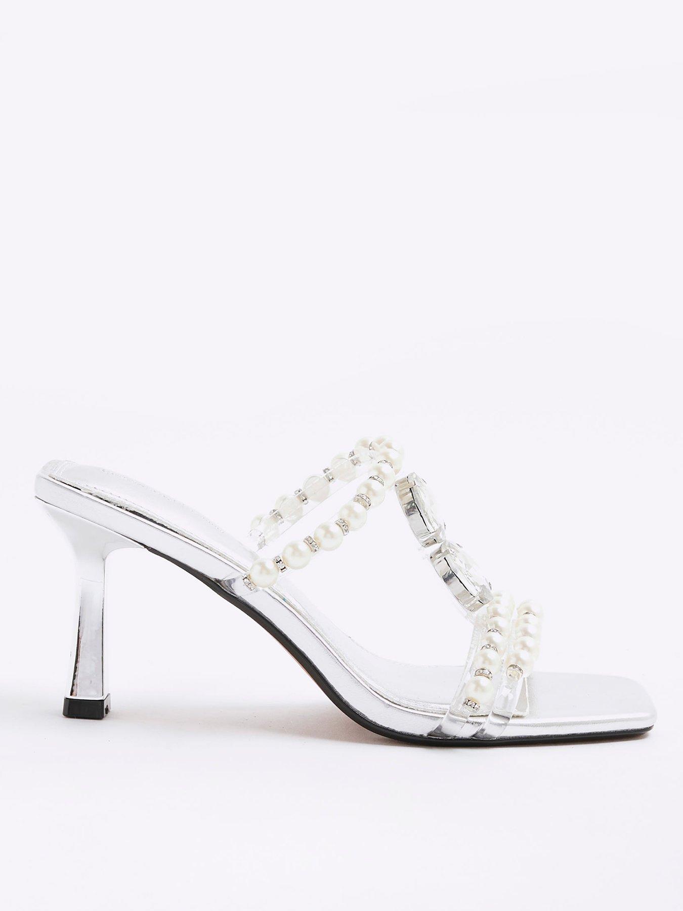 River Island Pearl Diamante Heeled Sandal - Silver