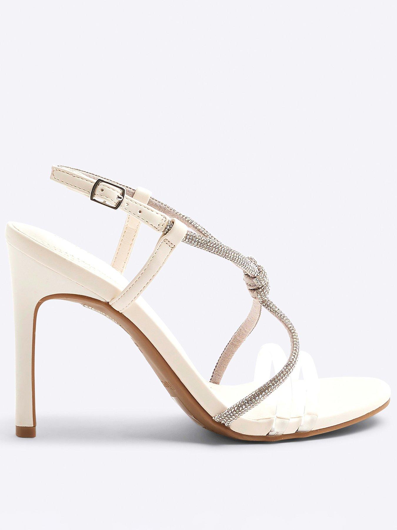 undefined Diamante Twist Heel Sandals - White