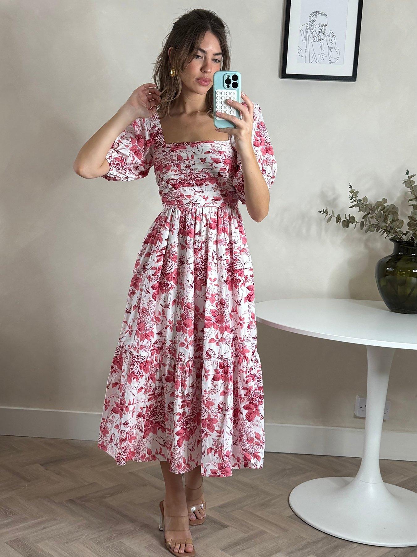 undefined Layton 3/4 Sleeve Midi Dress - Pink