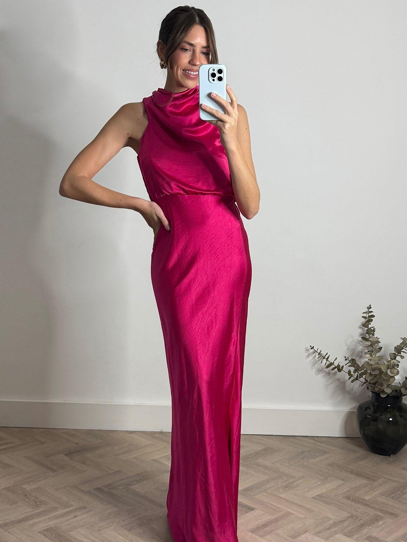 undefined Draped Satin Maxi Dress - Pink