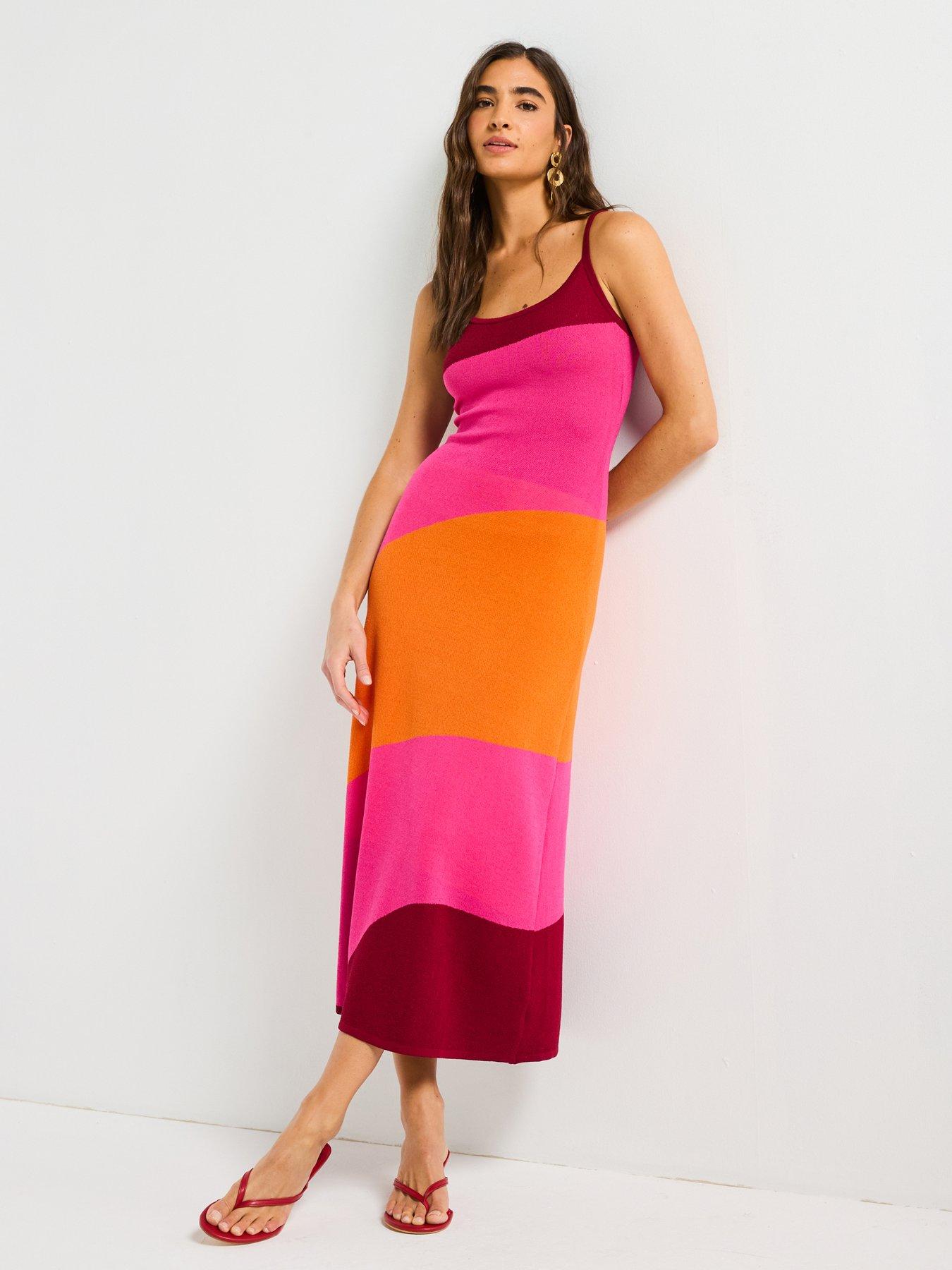 Image 1 of 4 of Style Cheat Bright Colour Block Knitted Dress - Multi
