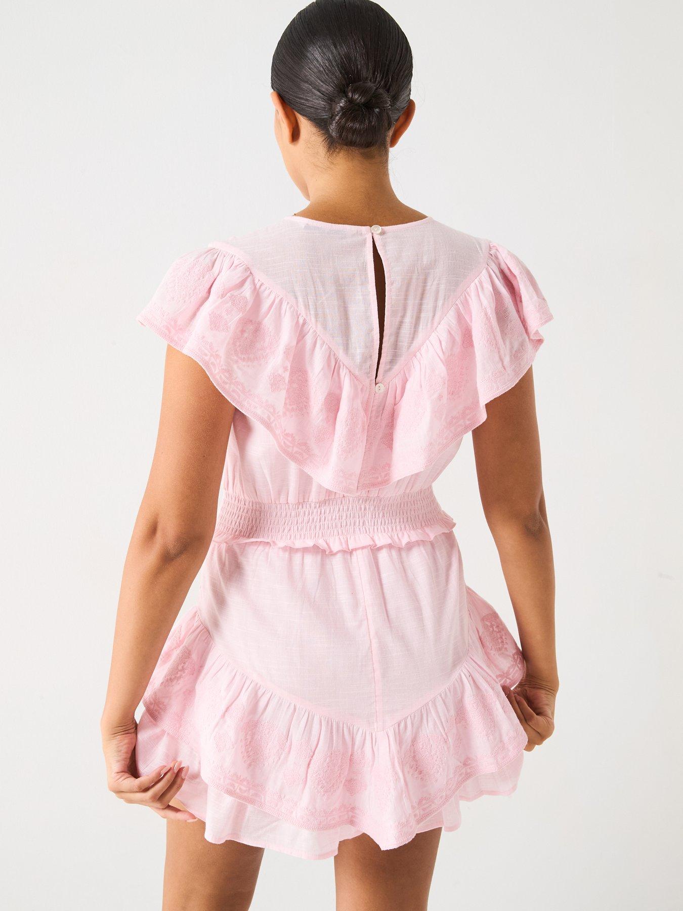 Image 2 of 6 of V by Very Embroidered Frill Front Playsuit- Pink