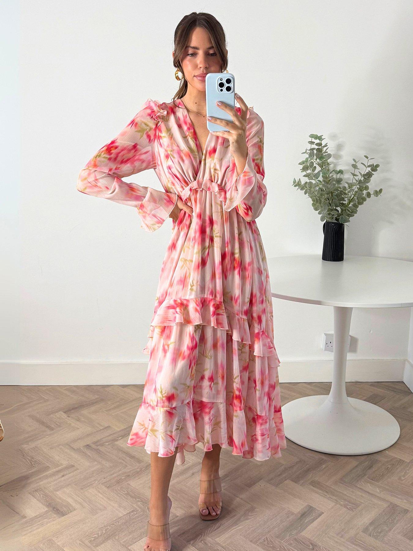 undefined Birdie Long Sleeve Midi Dress - Pink