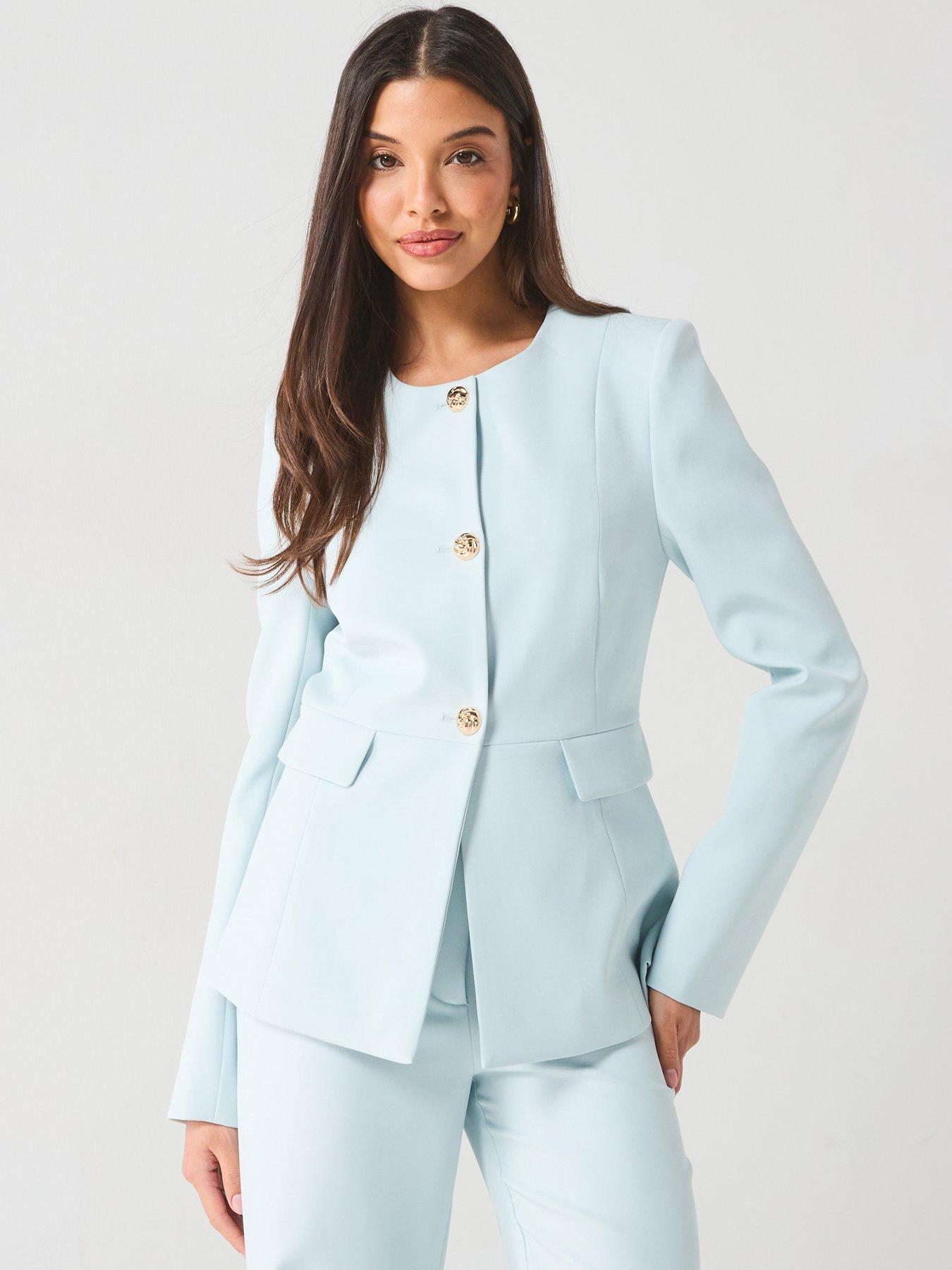 undefined Tailored Round Neck Blazer - Blue