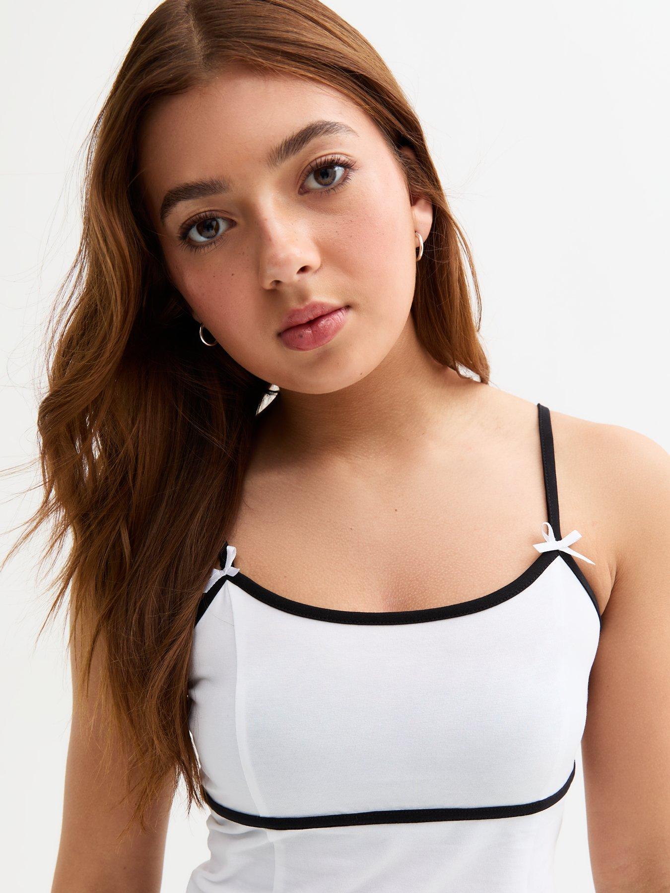 Image 4 of 4 of New Look 915 Girls Contrast Trim Cami Top - White