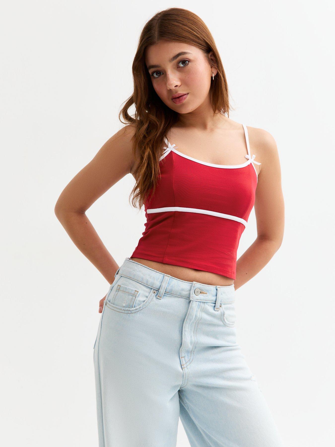 undefined Girls Contrast Trim Cami Top - Red