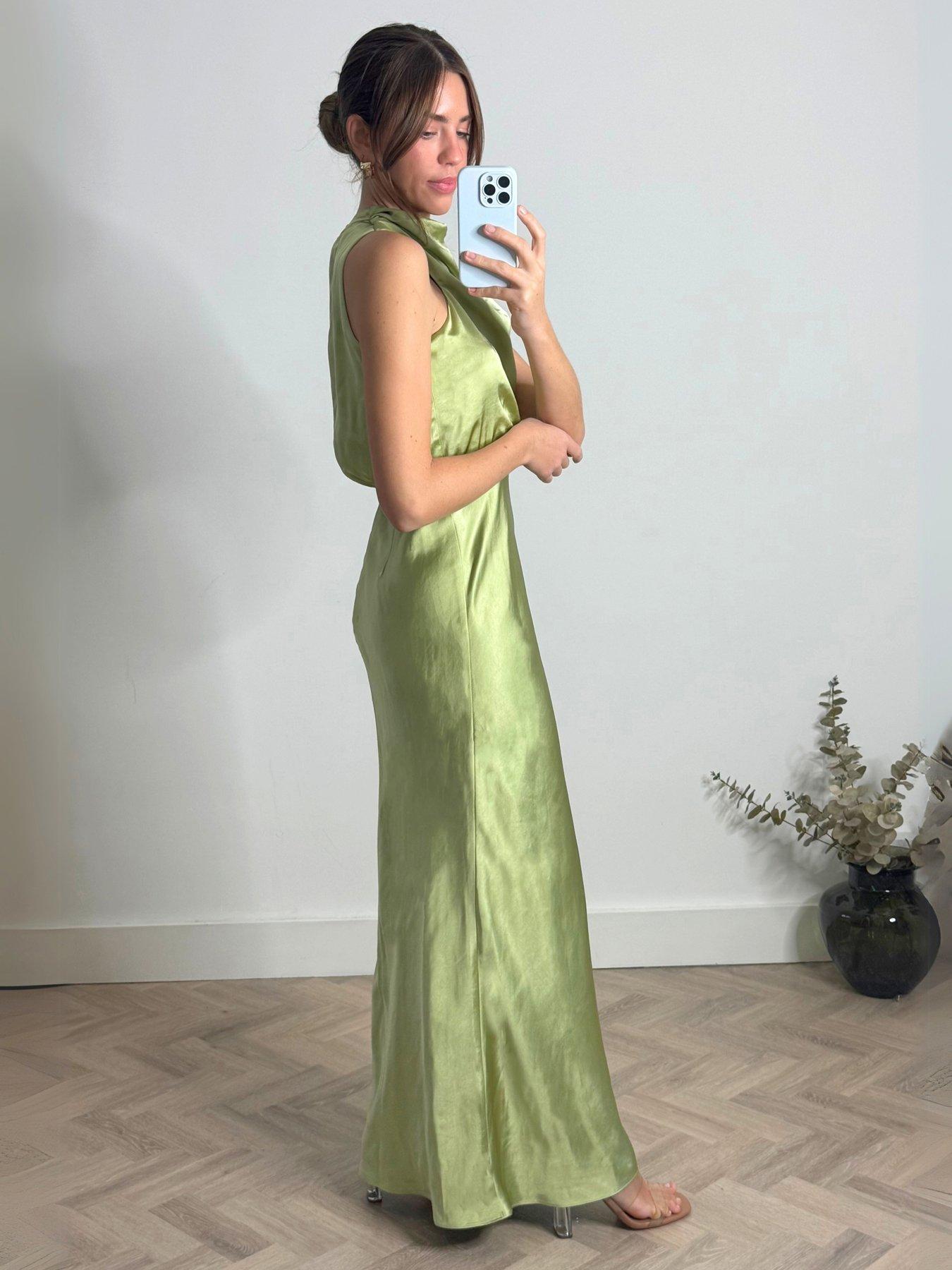 Image 2 of 4 of Style Cheat Draped Satin Maxi Dress - Green