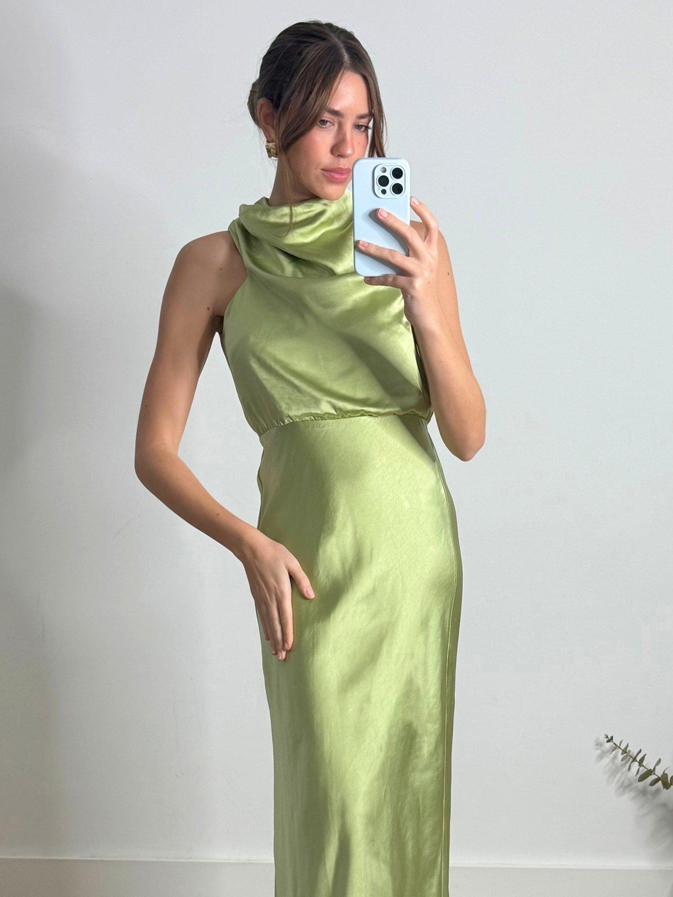 Image 4 of 4 of Style Cheat Draped Satin Maxi Dress - Green