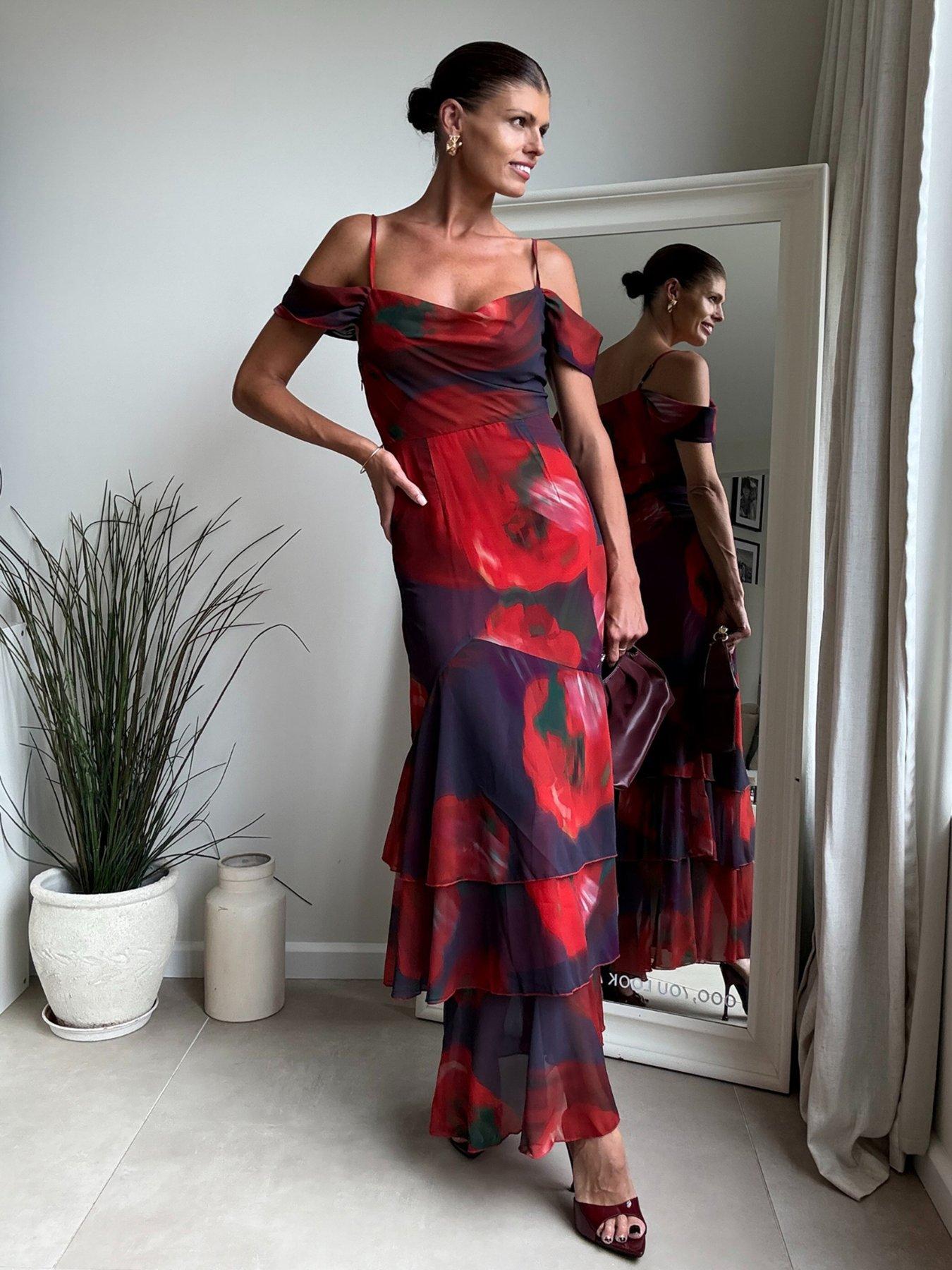 Style Cheat Strappy Ruffle Drape Maxi Dress - Multi