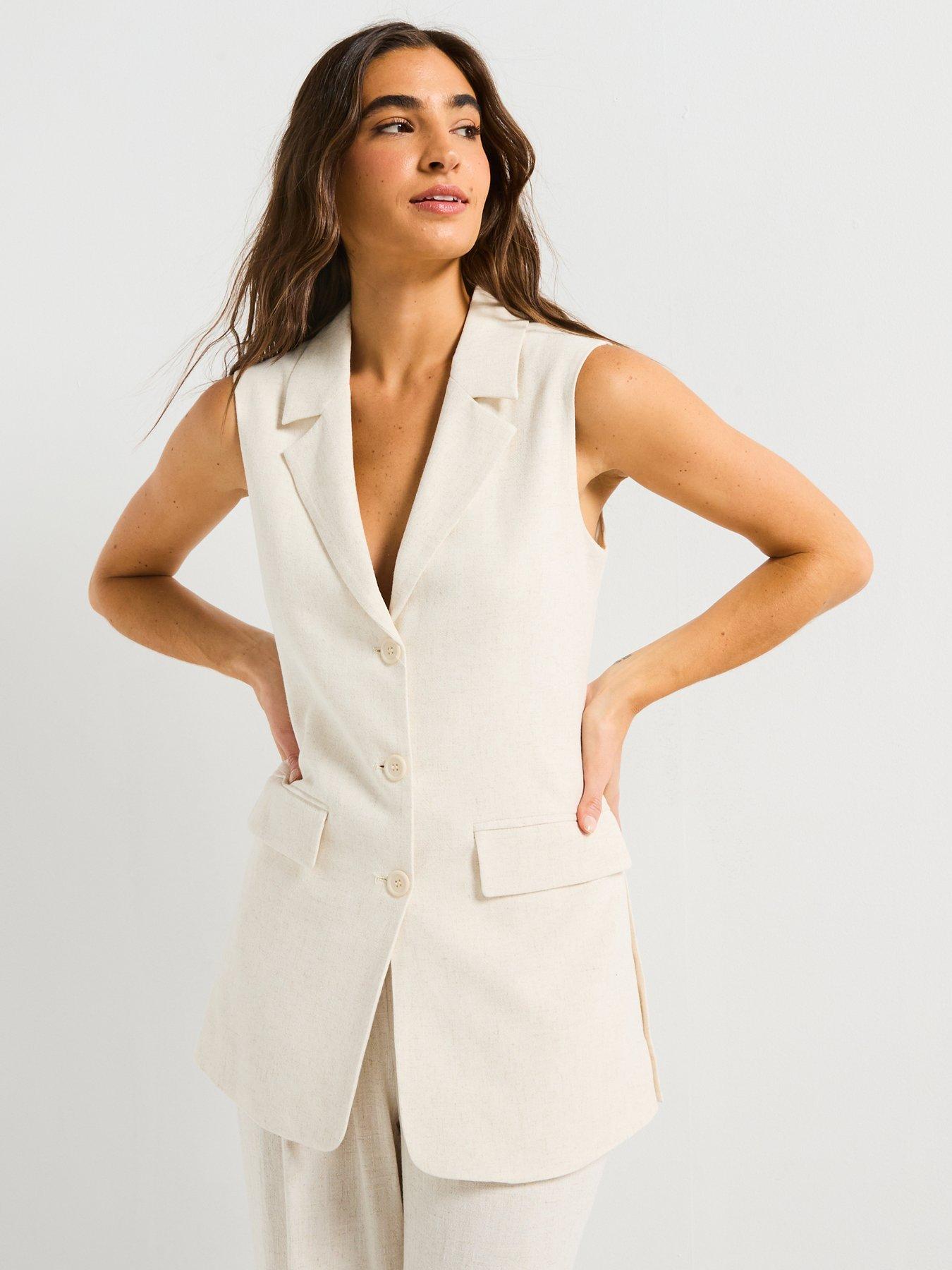 Image of Style Cheat Claire Sleeveless Linen Blazer - Cream