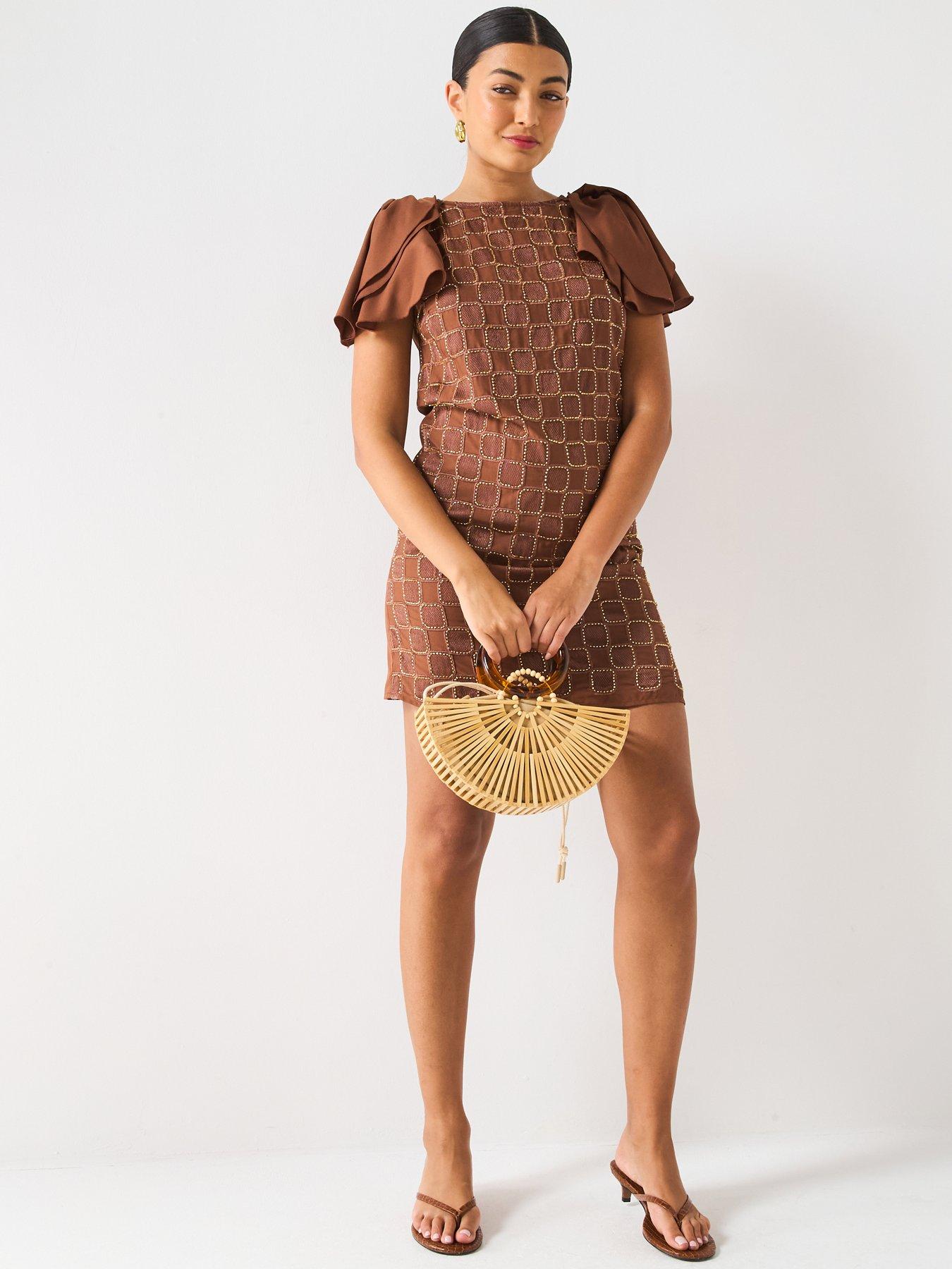 undefined Frill Sleeve Organza Mini Shift Dress