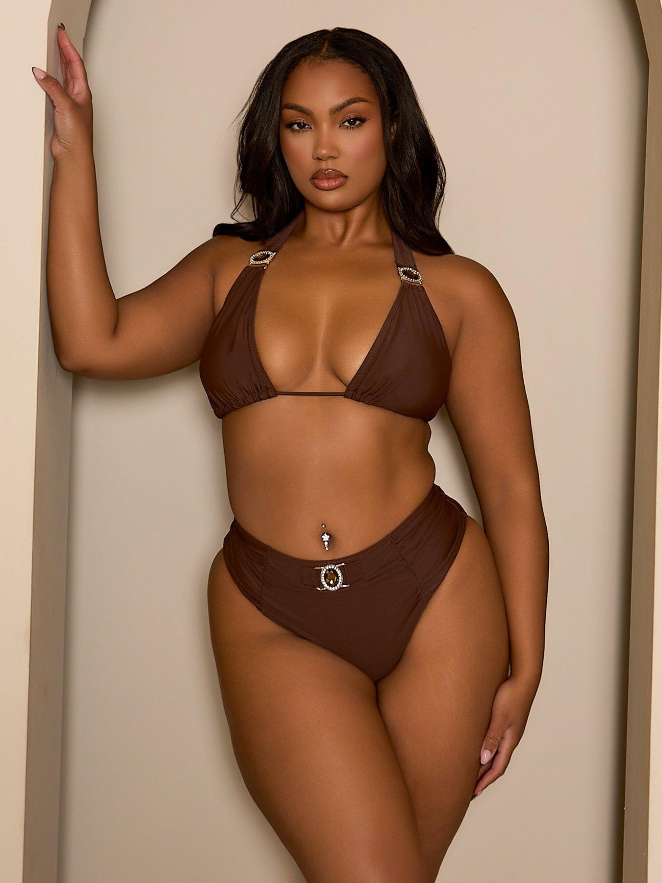 Moda Minx Curve Amore Triangle Bikini Top In Coffee - Brown